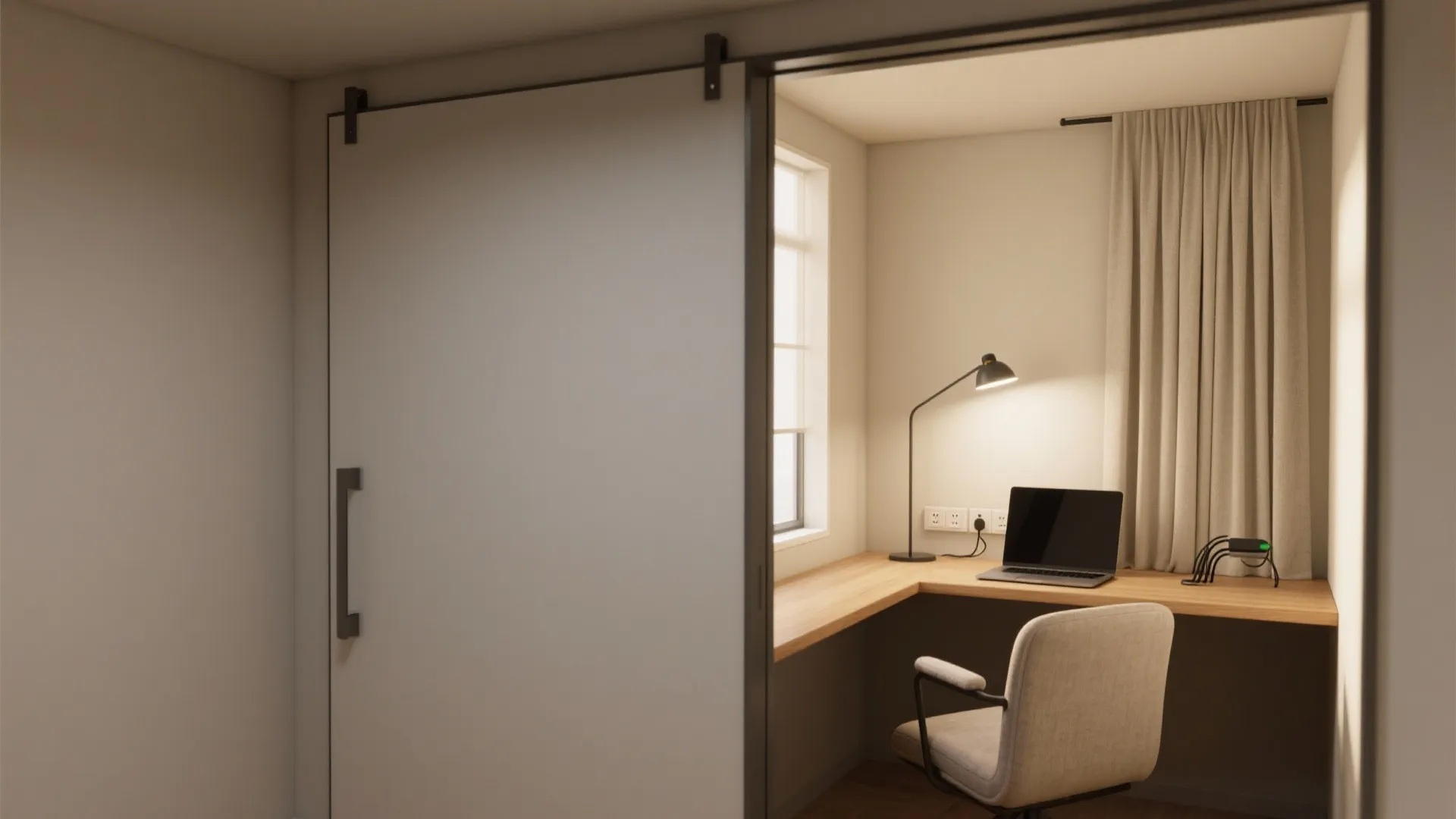 1. A zoned nook with a pocket door