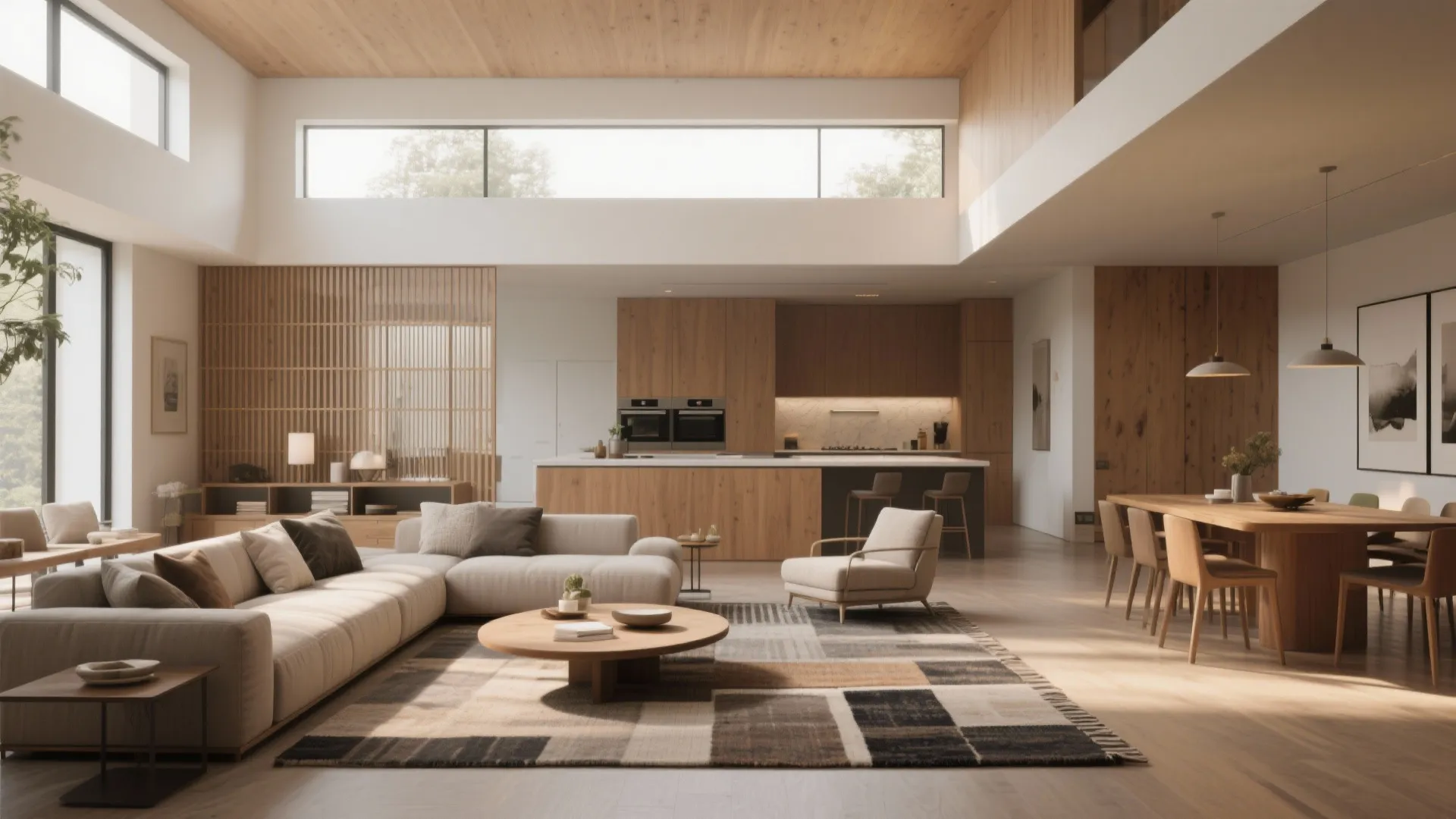 1. Centralized Open Living with Zoned Privacy