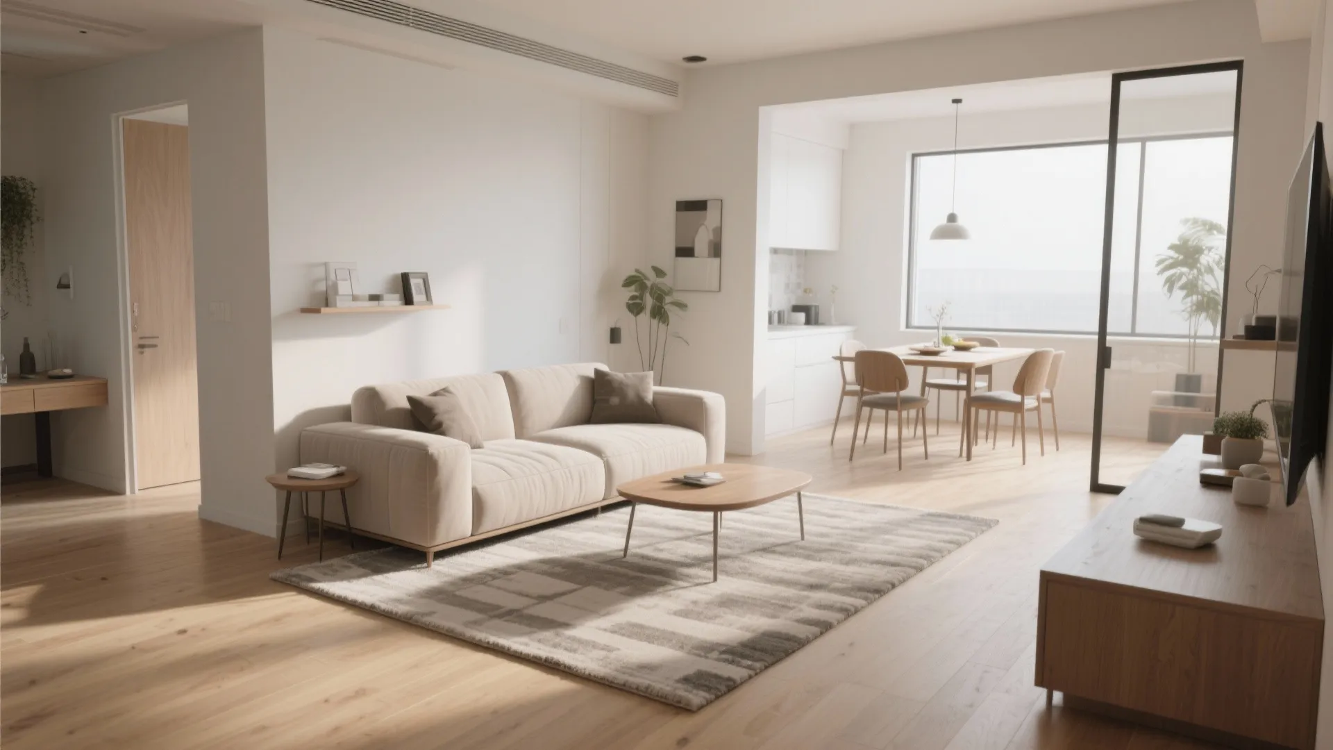 5. Define zones with rugs and low-profile furniture