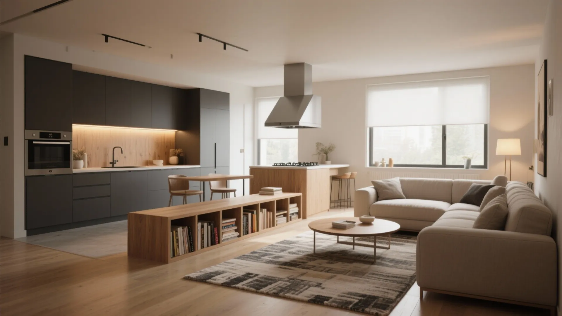 1. Open-plan living with zoned furniture