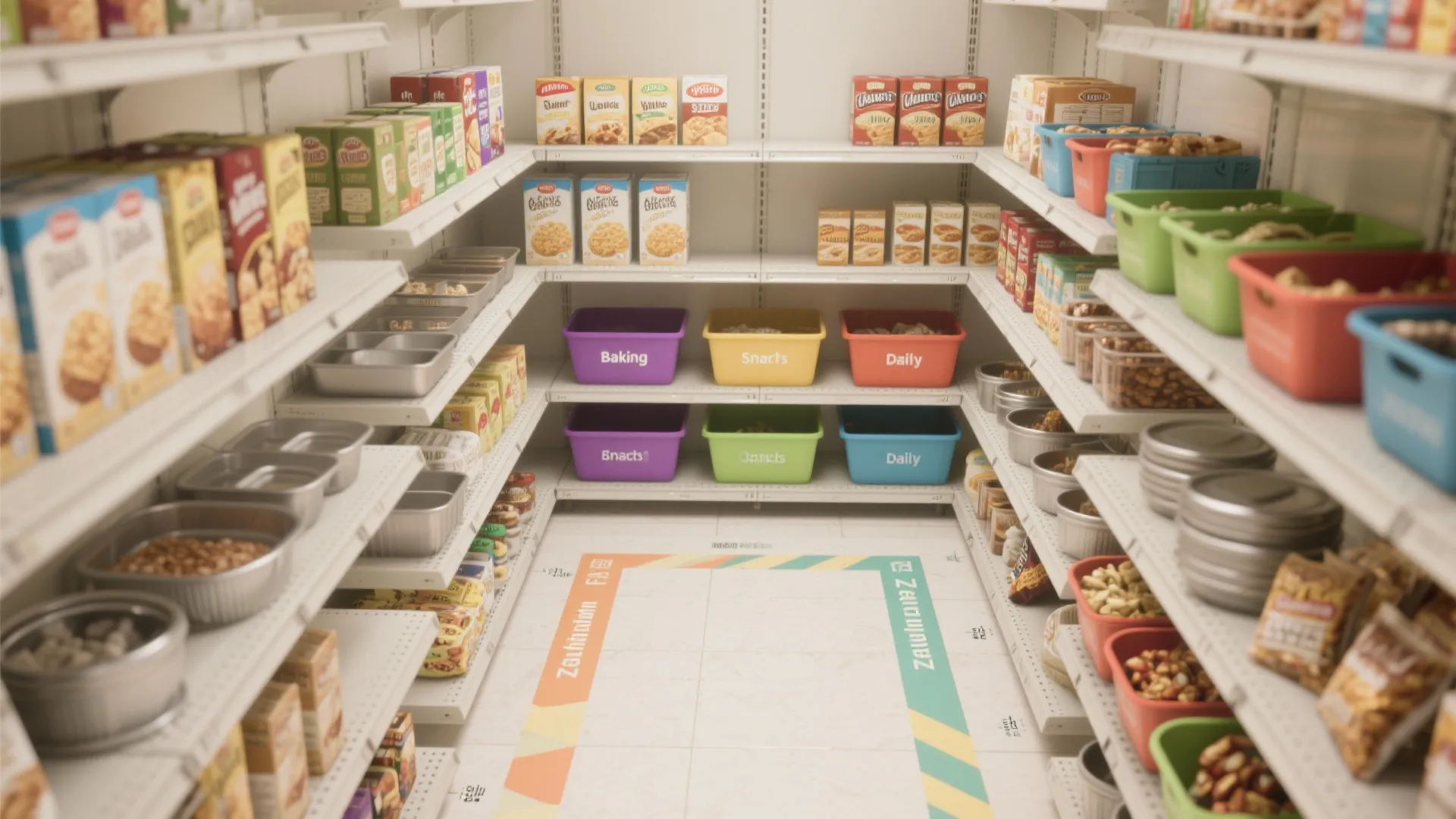 4. Zone by use — baking, snacks, daily staples