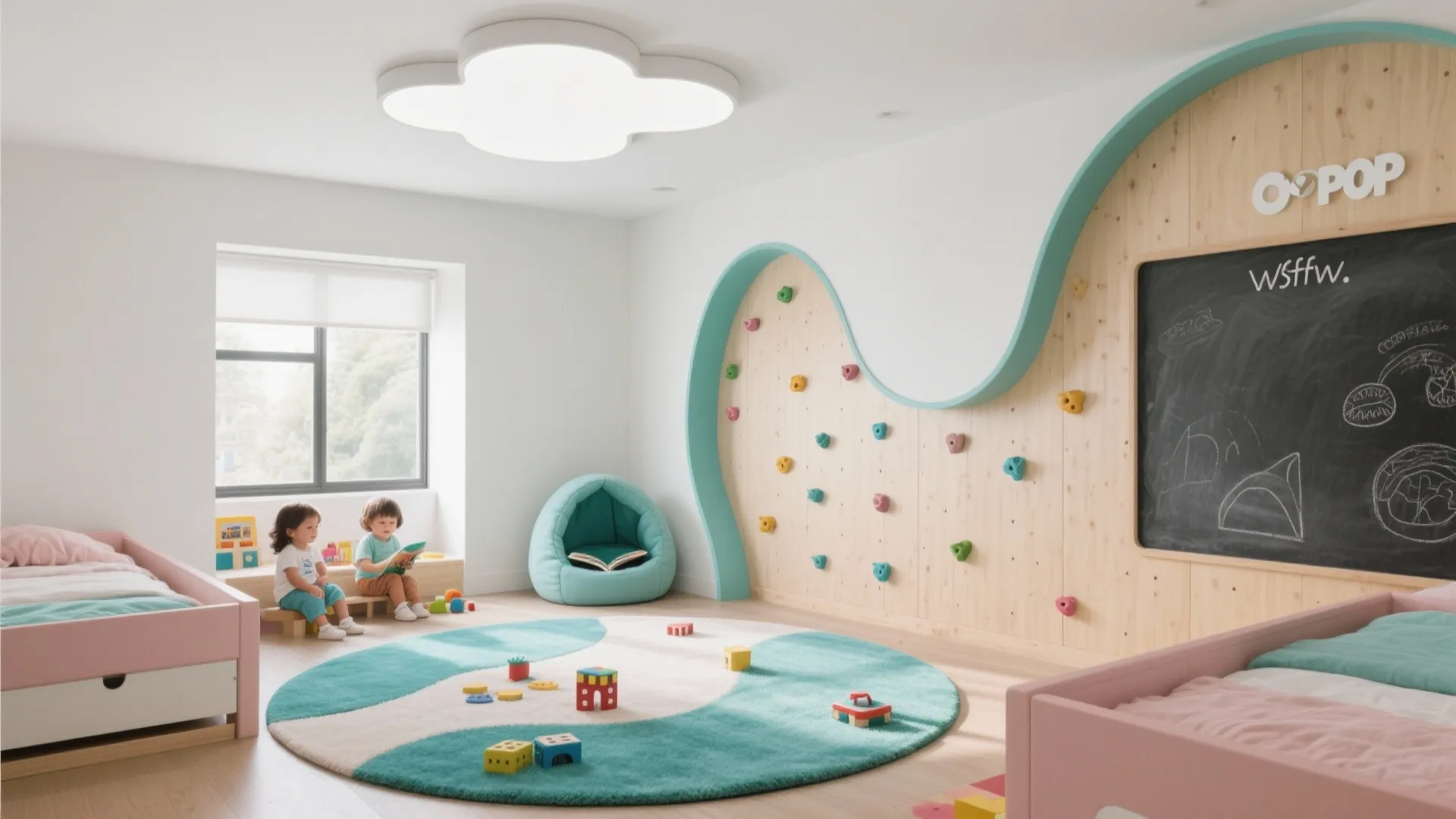 Define Zones with Rugs—and a Curvy Vertical Play Moment