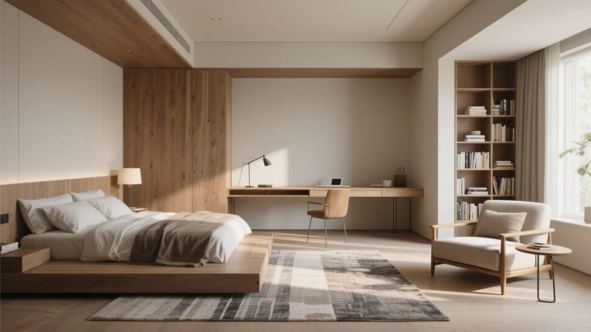 1. Zoned Retreat: Sleep, Work, and Lounge