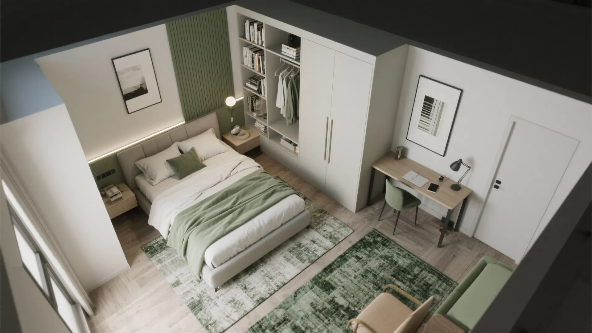 5. Zone the room: sleeping, dressing, and a mini-work nook