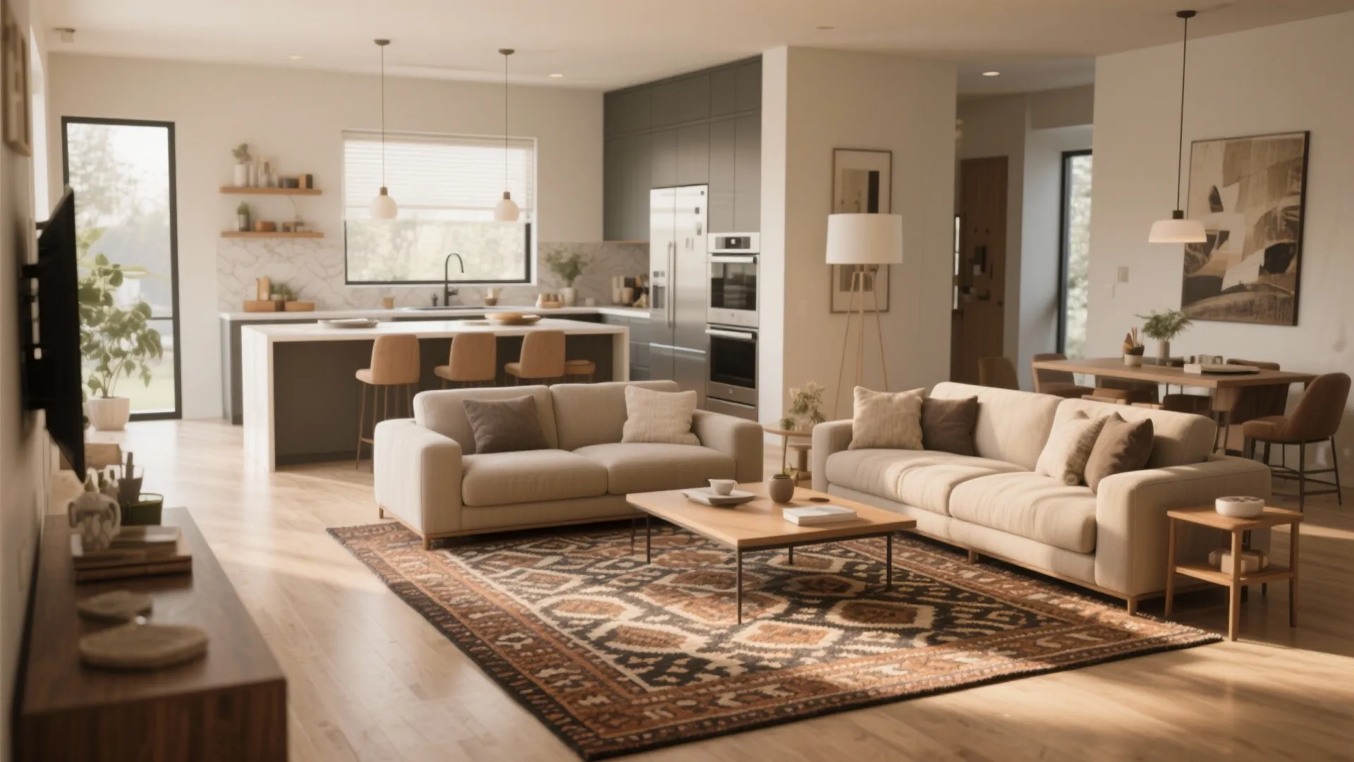 10. Zoned Rugs and Furniture Arrangement