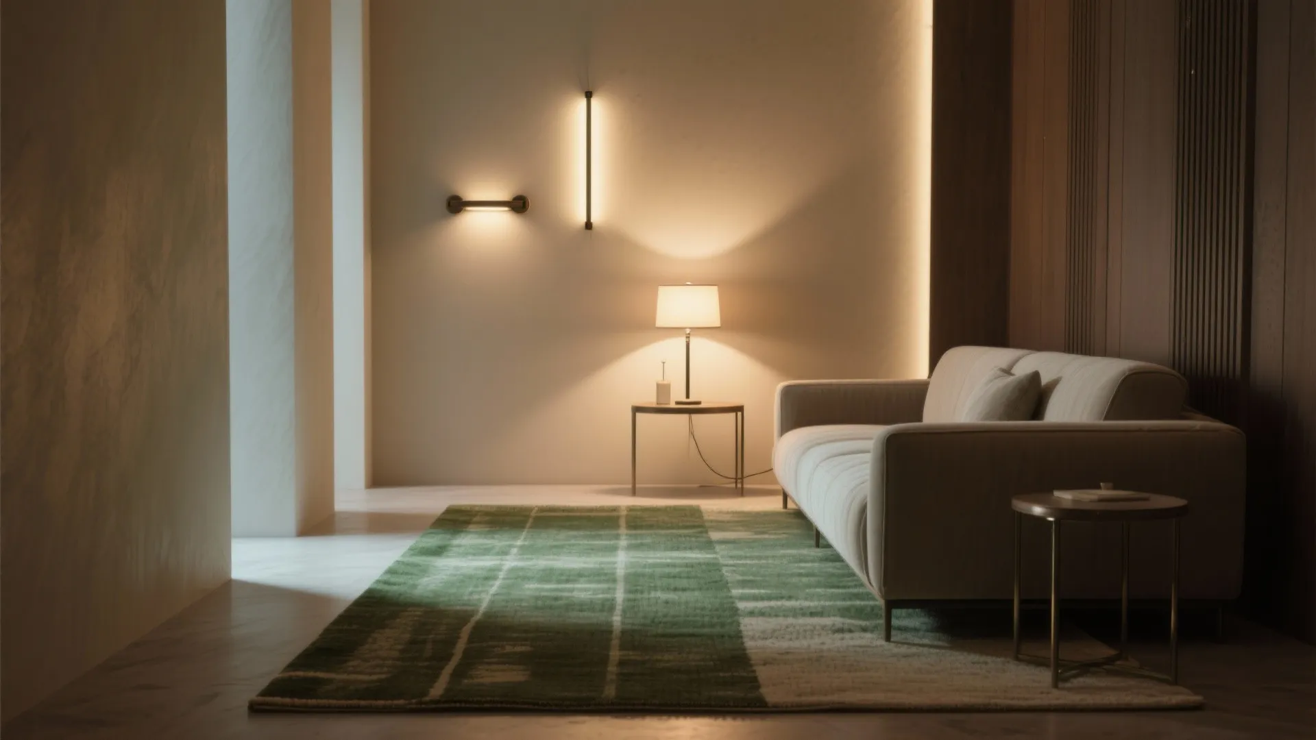 3. Zone with rugs and layered lighting