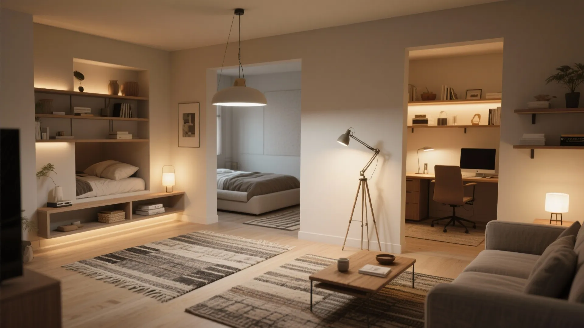 4. Zone with Rugs, Lighting, and Low Partitions