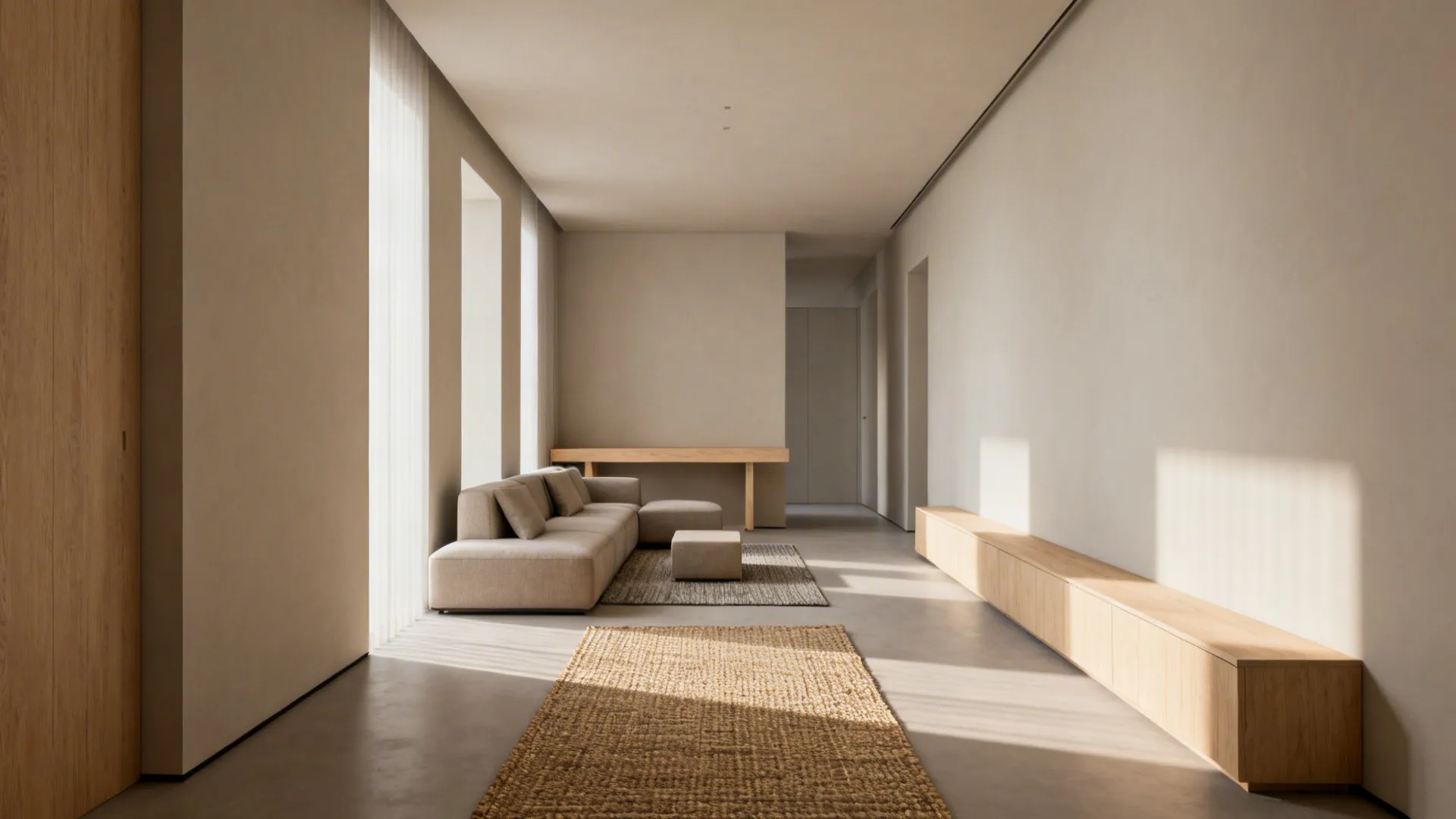 4. Defined Zones with Rugs & Slim Furniture