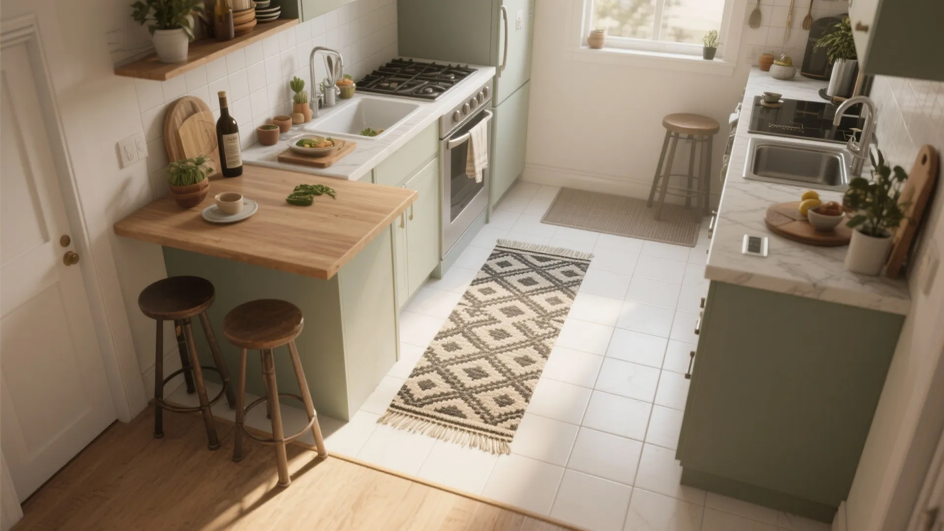 4. Zone with rugs and island placement