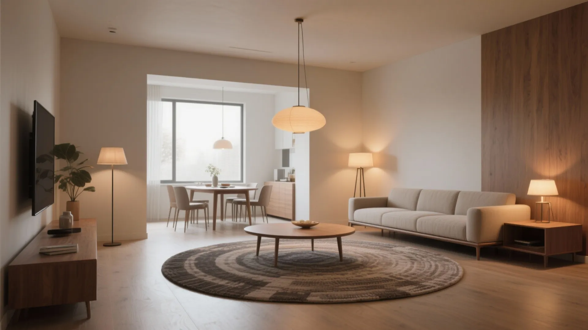 2. Zone with rugs, lighting, and scale