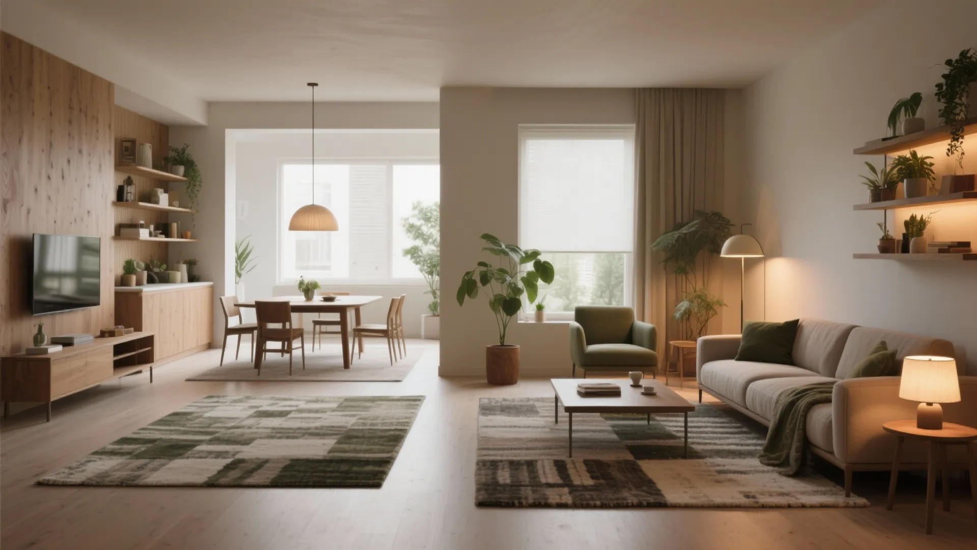 2. Zone the space with rugs and lighting