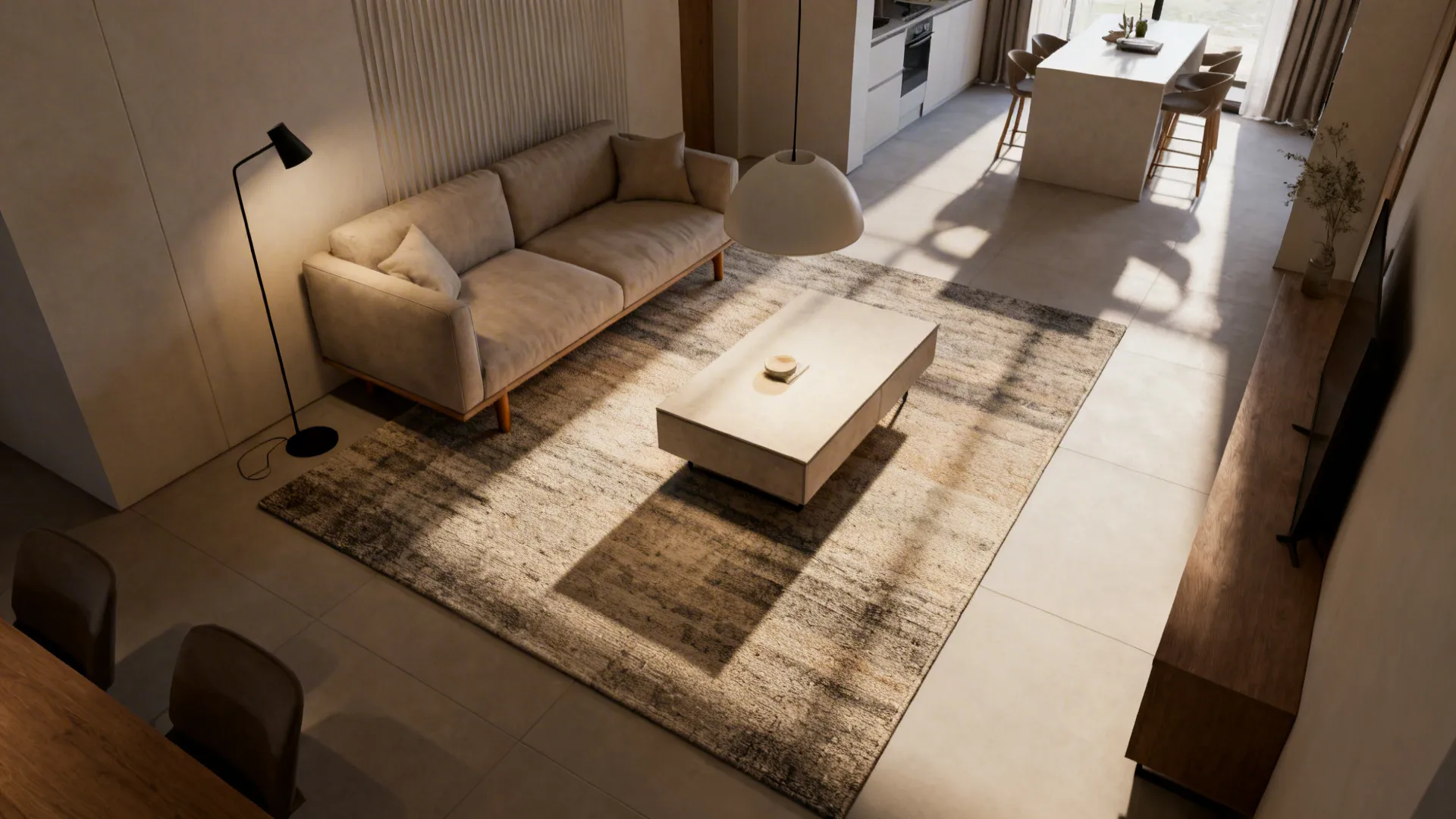 4. Define zones with rugs and lighting