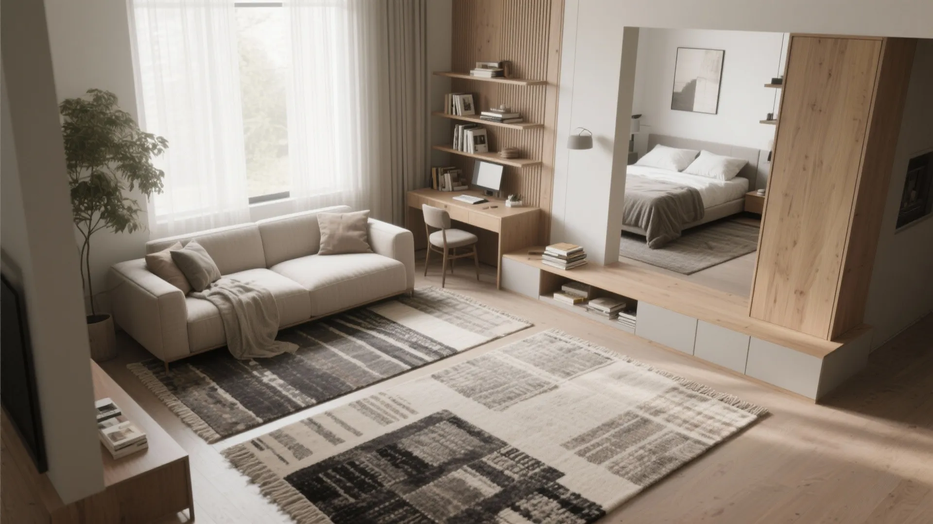 3. Zone with rugs and shelving