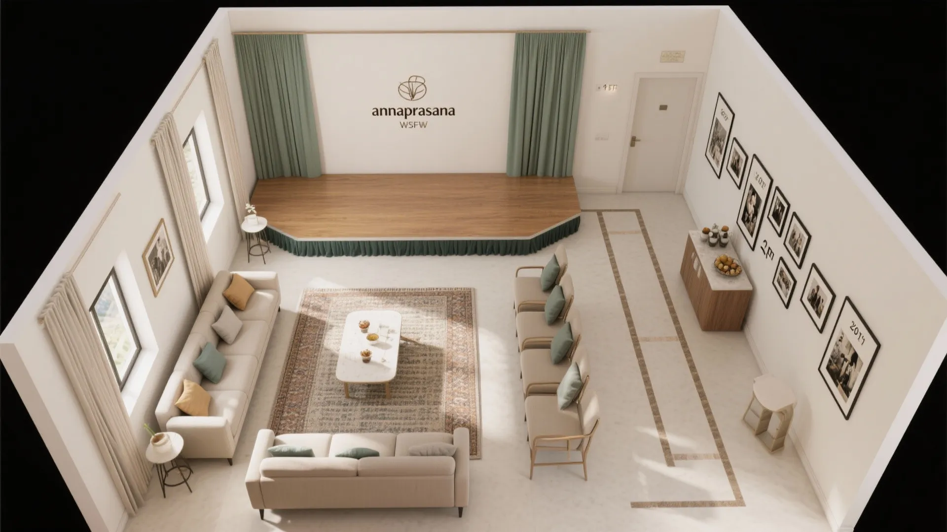 Zoned Seating, Clear Flow, and Photo Corners