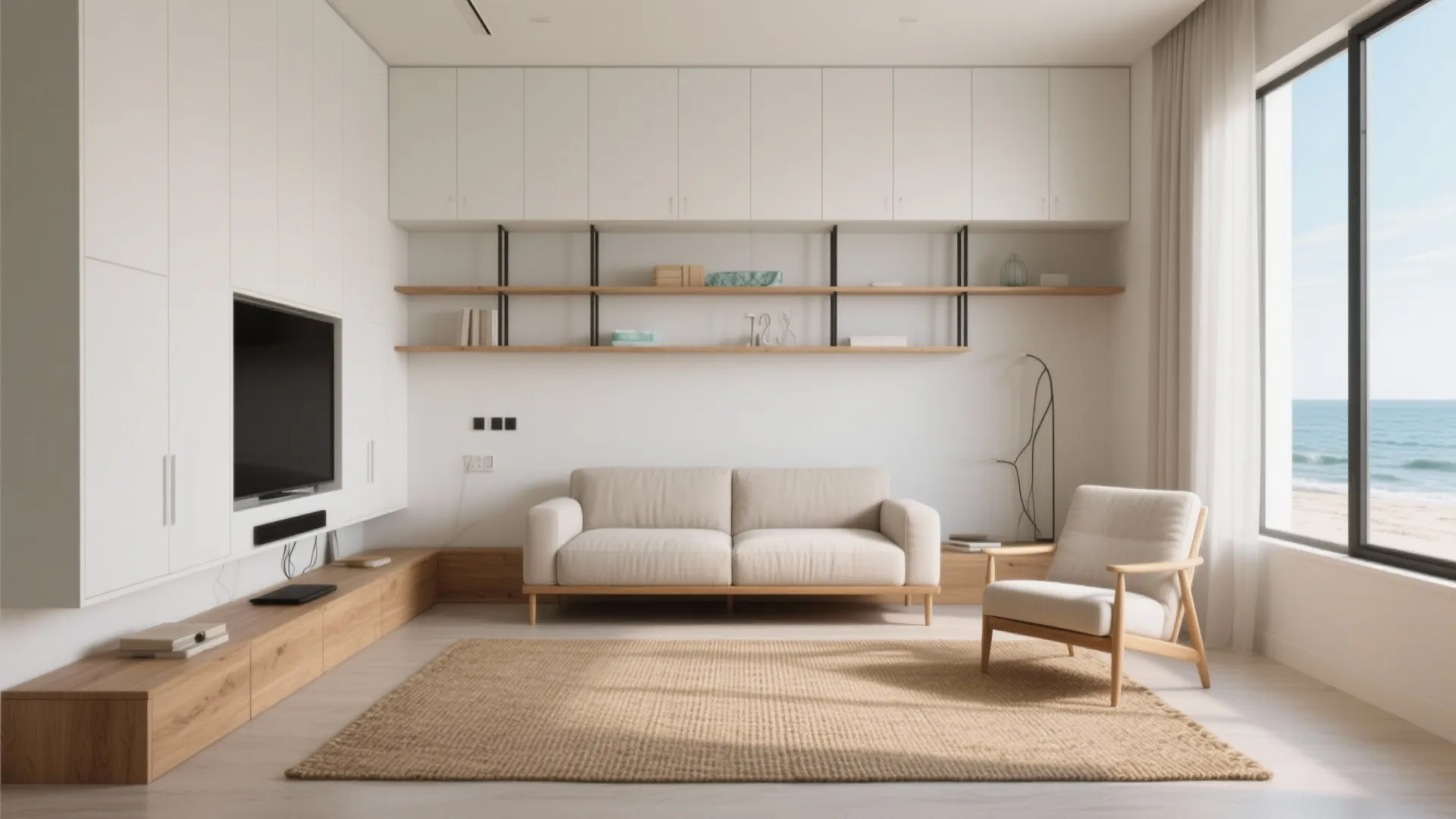 Zoned Seating with a Slim Storage Wall