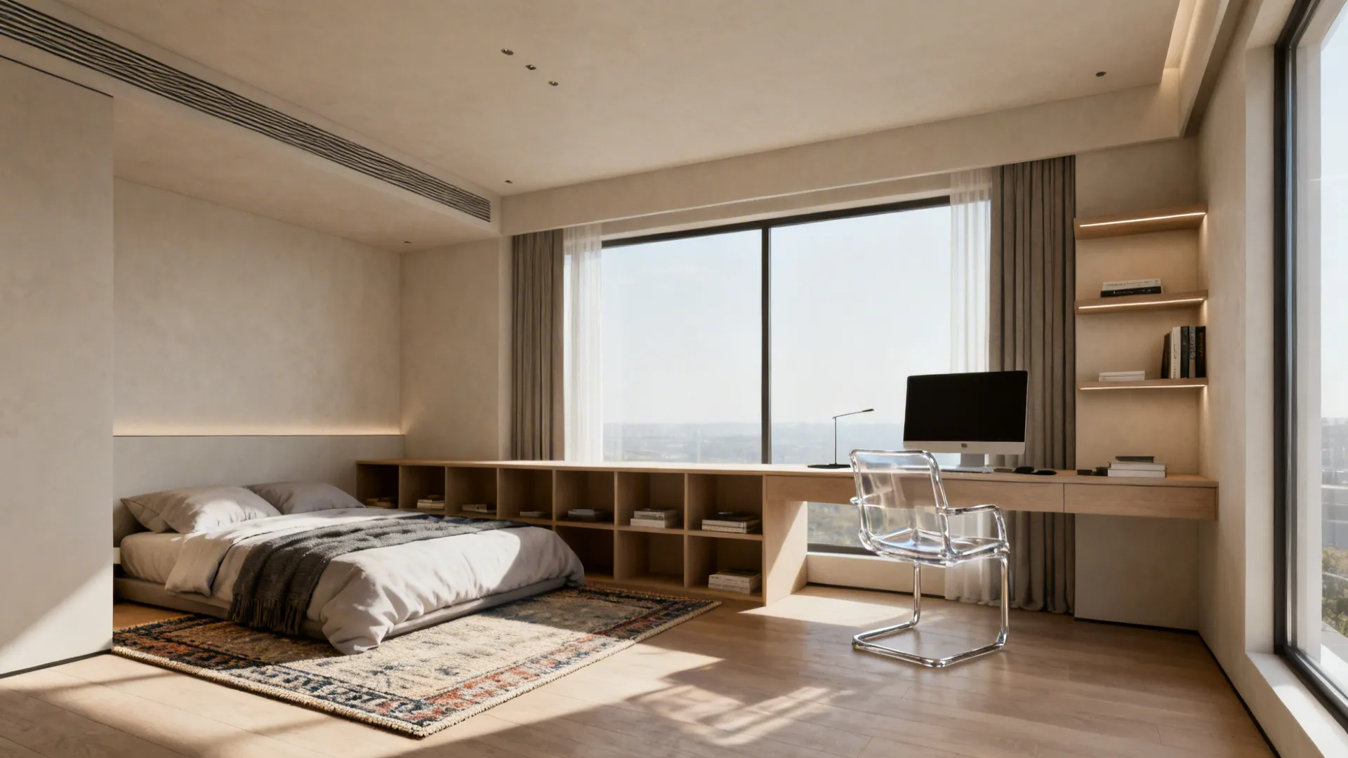 5. Define zones with rugs and transparent dividers