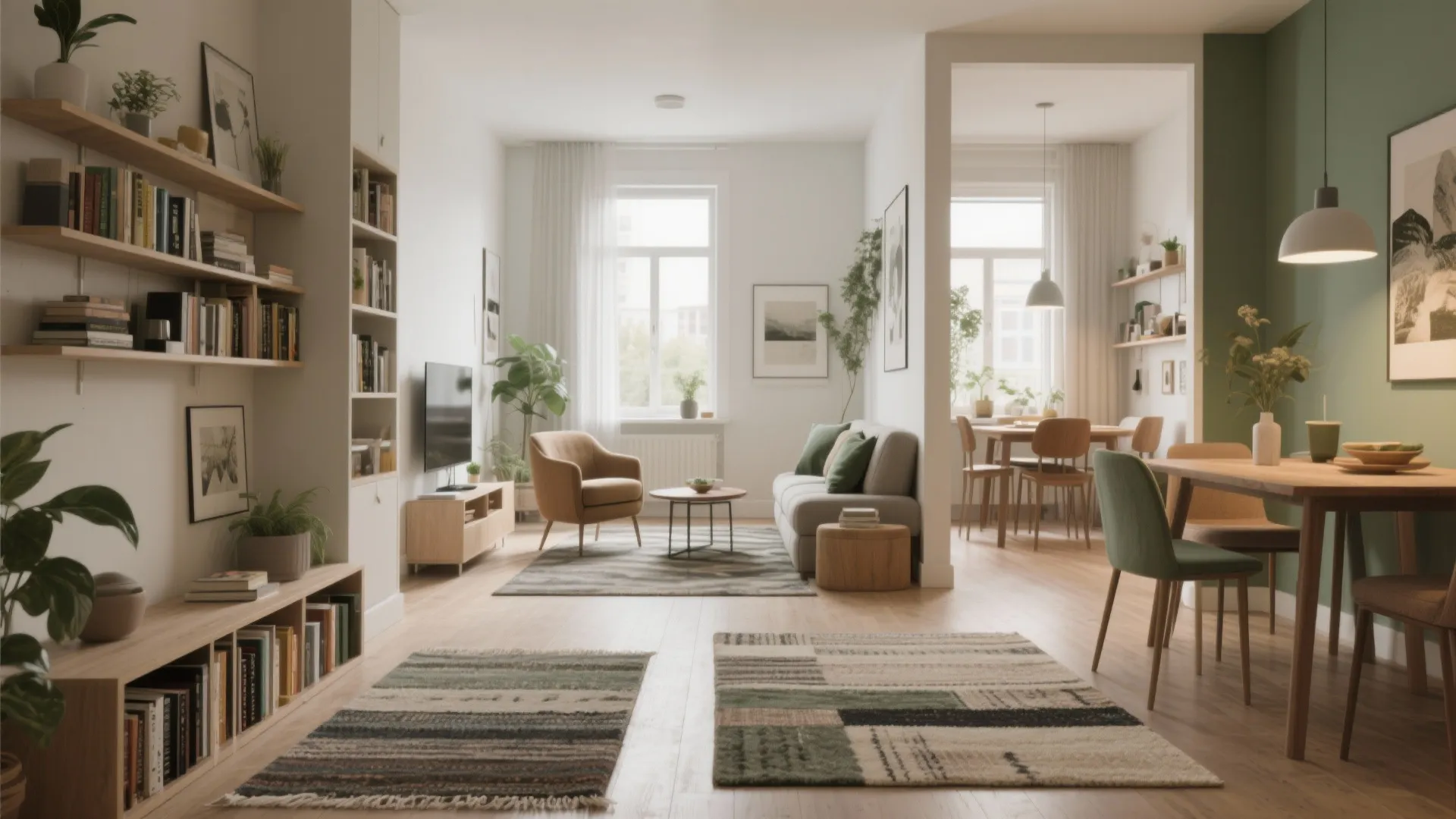 2. Zoned Studio Feel: Use Rugs and Low Shelving to Define Areas