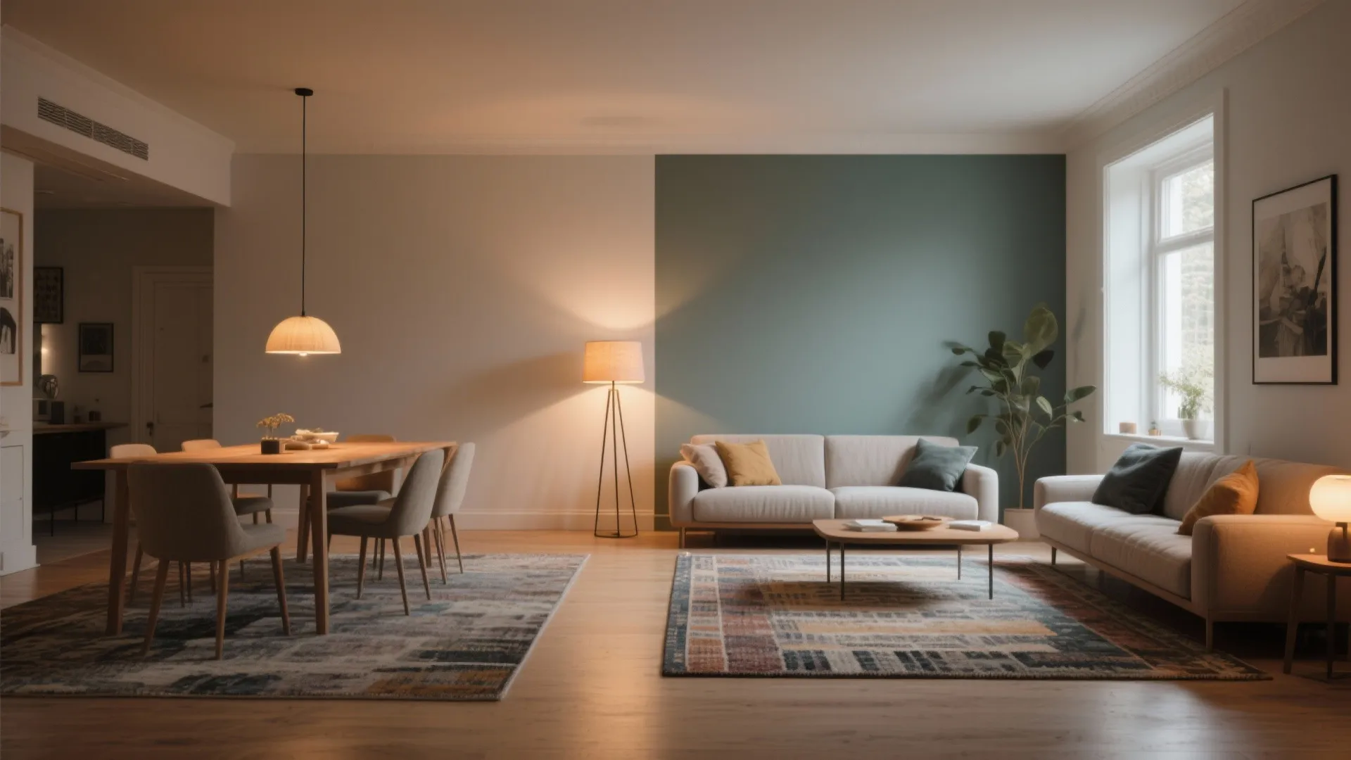 3. Create Zones with Lighting, Rugs, and Accent Walls