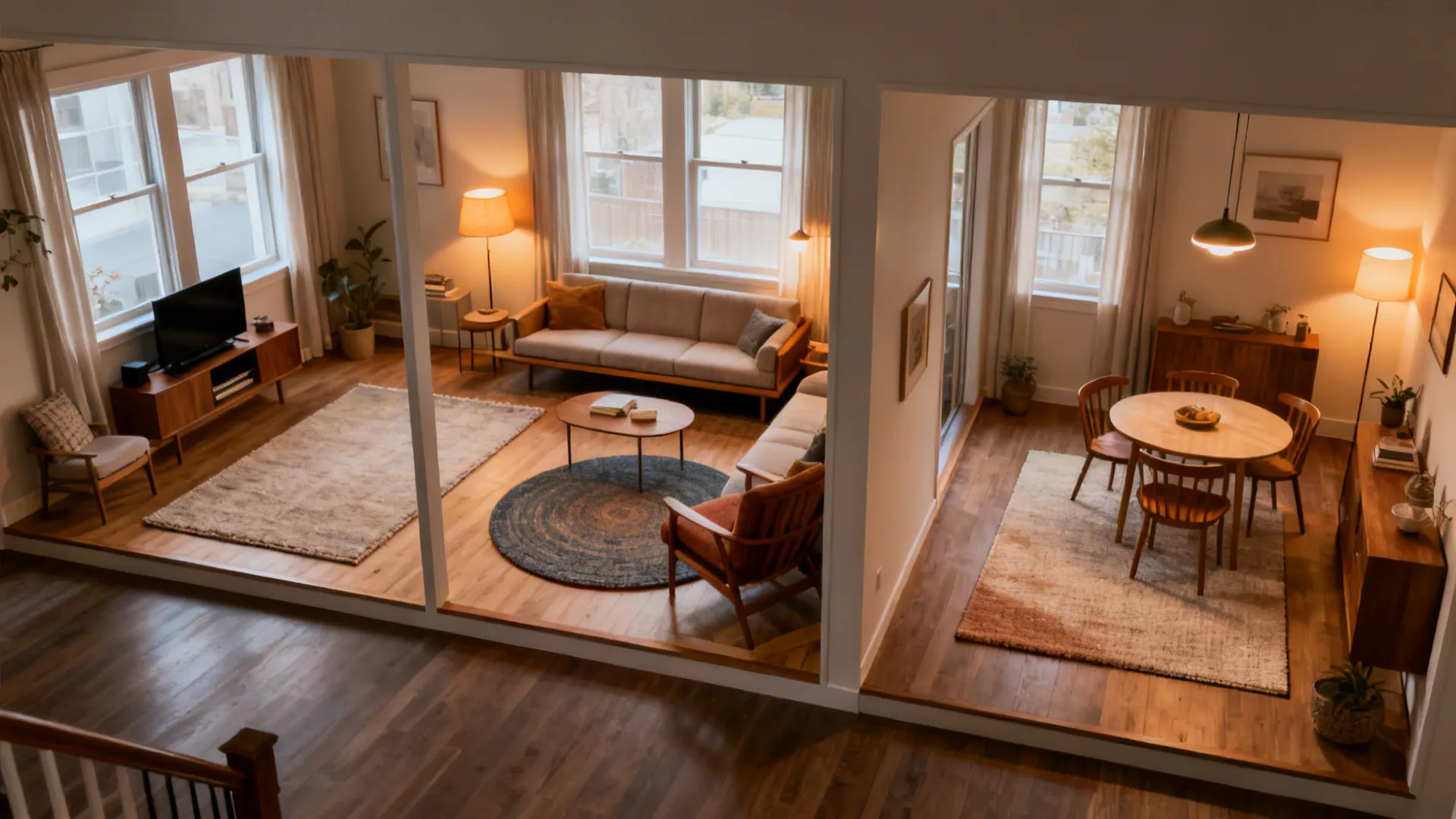 3. Create zones with multiple small rugs