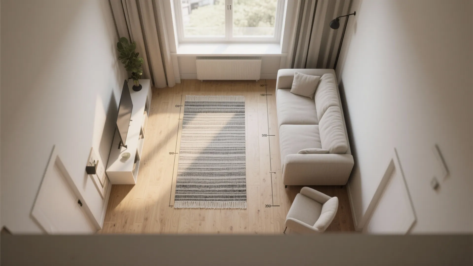 5. Zone with rugs and narrow furniture to prioritize flow