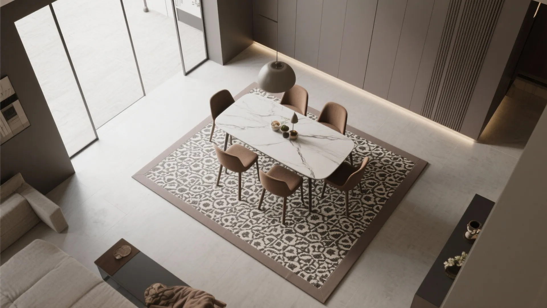 5. Create Zones with Rugs and Painted Trim