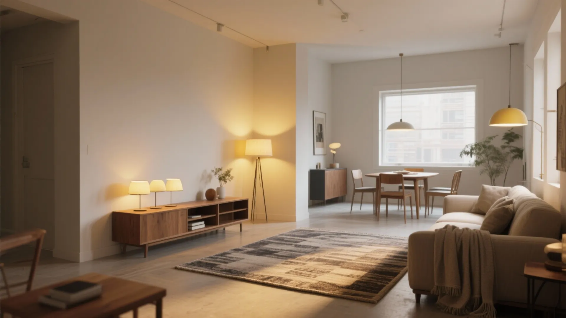 4. Create zones with rugs and lighting