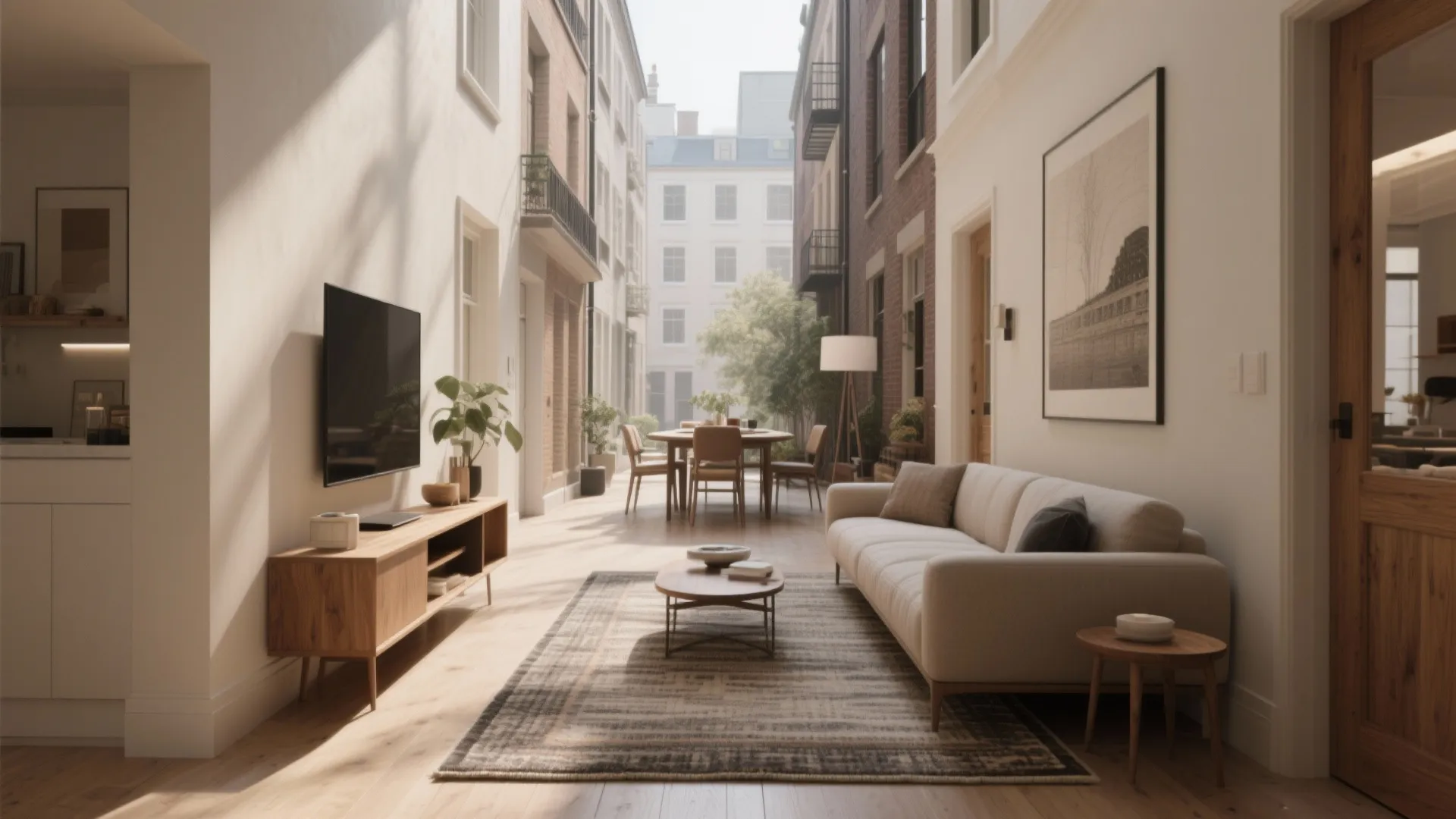 2. Define zones with low-profile furniture and rugs