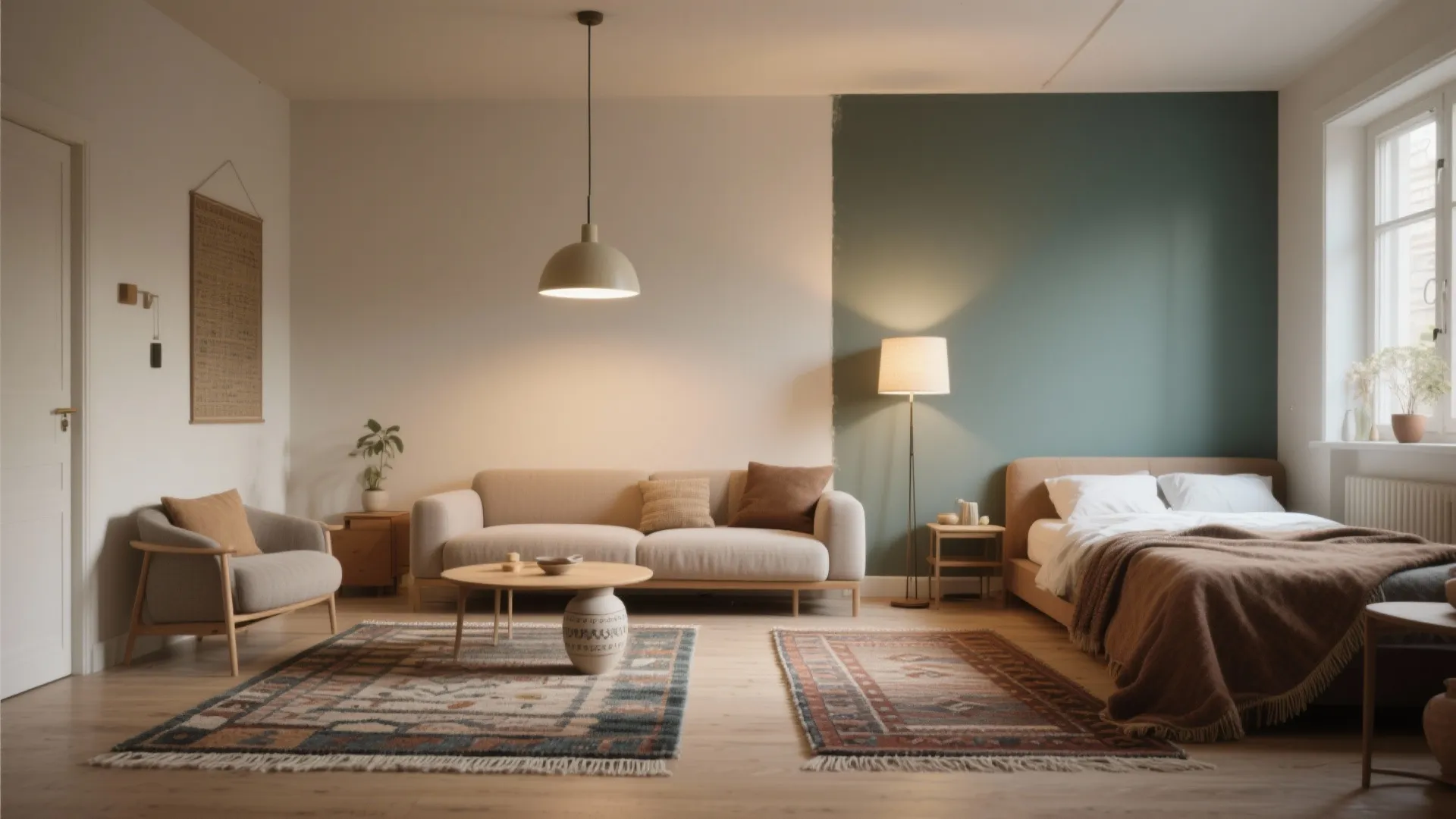 2. Define zones with rugs and lighting