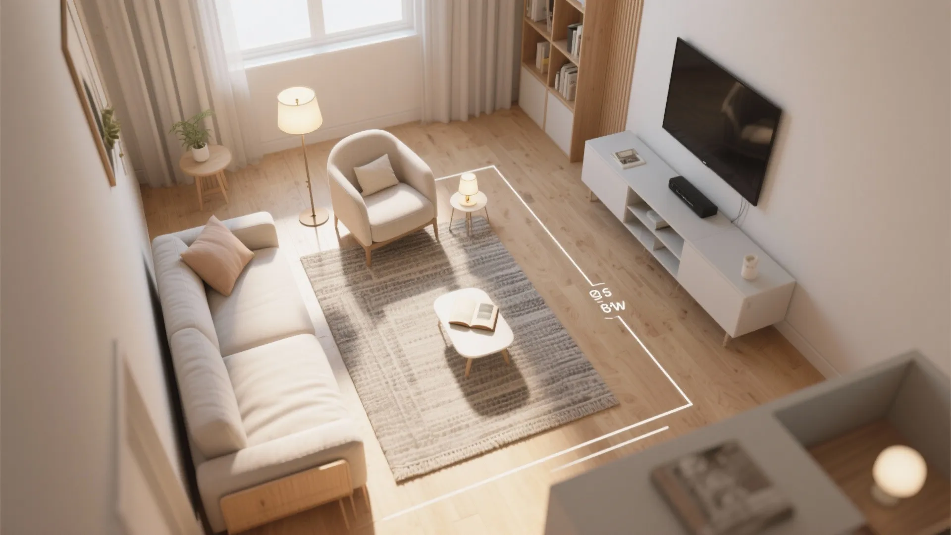 3. Define zones with rugs and lighting