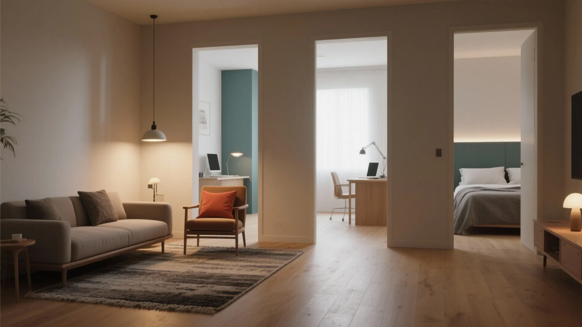 5. Define zones with rugs, lighting, and color