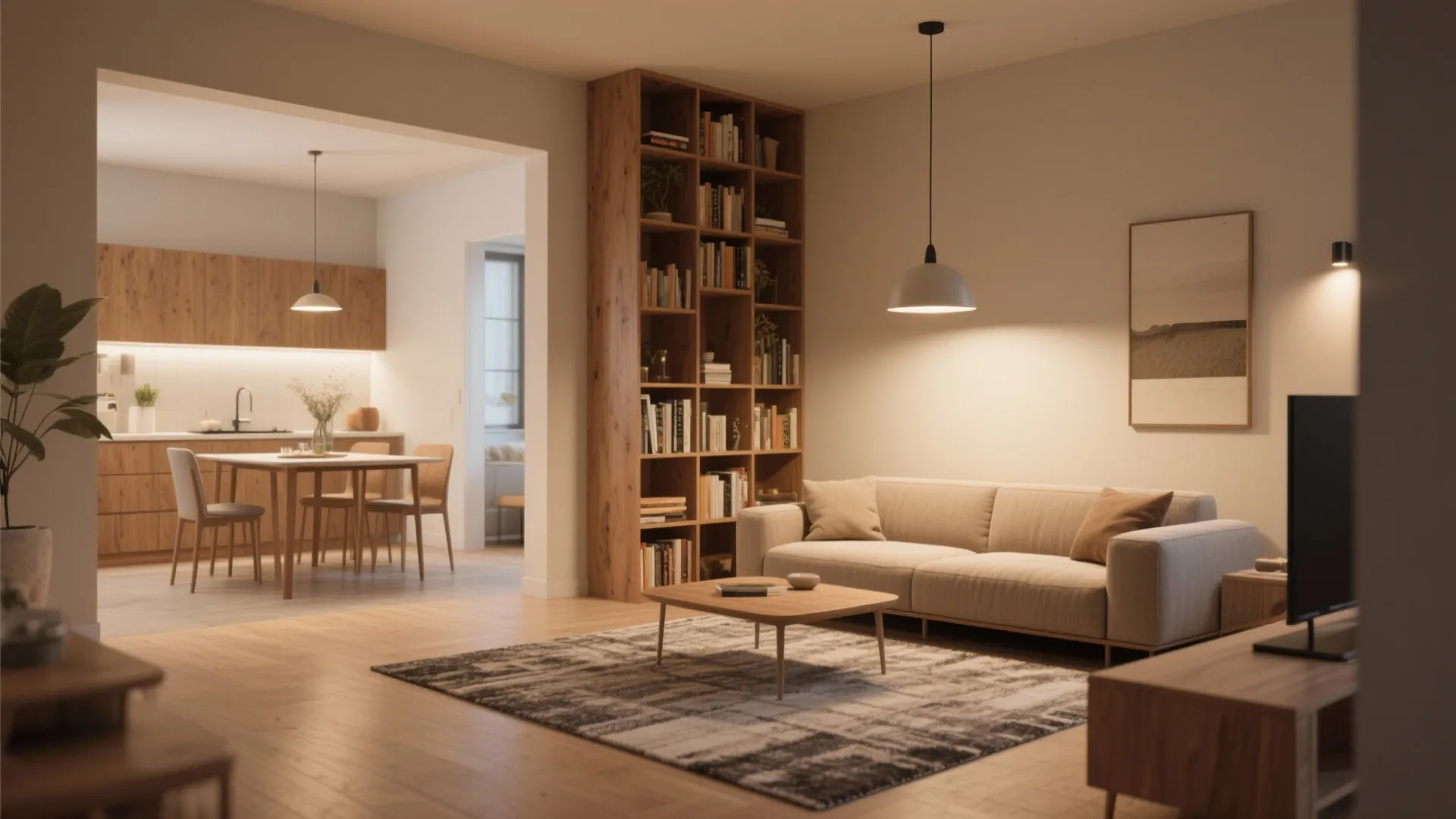 1. Carve zones with rugs and lighting