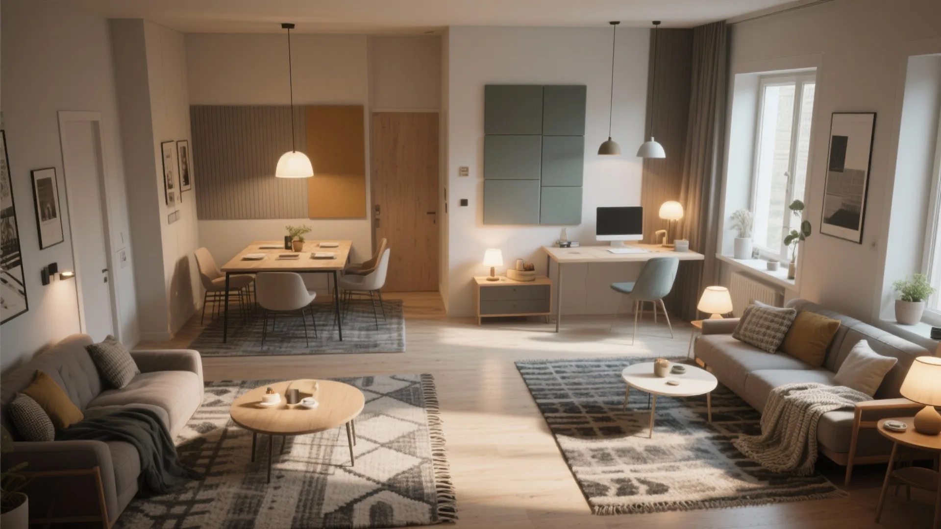 2. Create zones with rugs and lighting