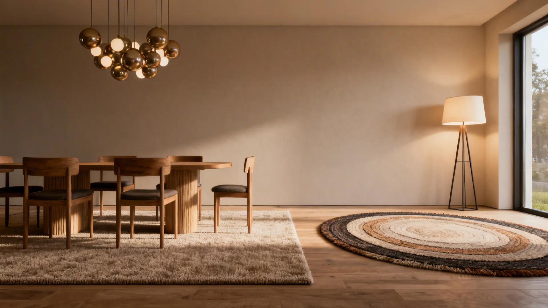 1. Define zones with rugs and lighting