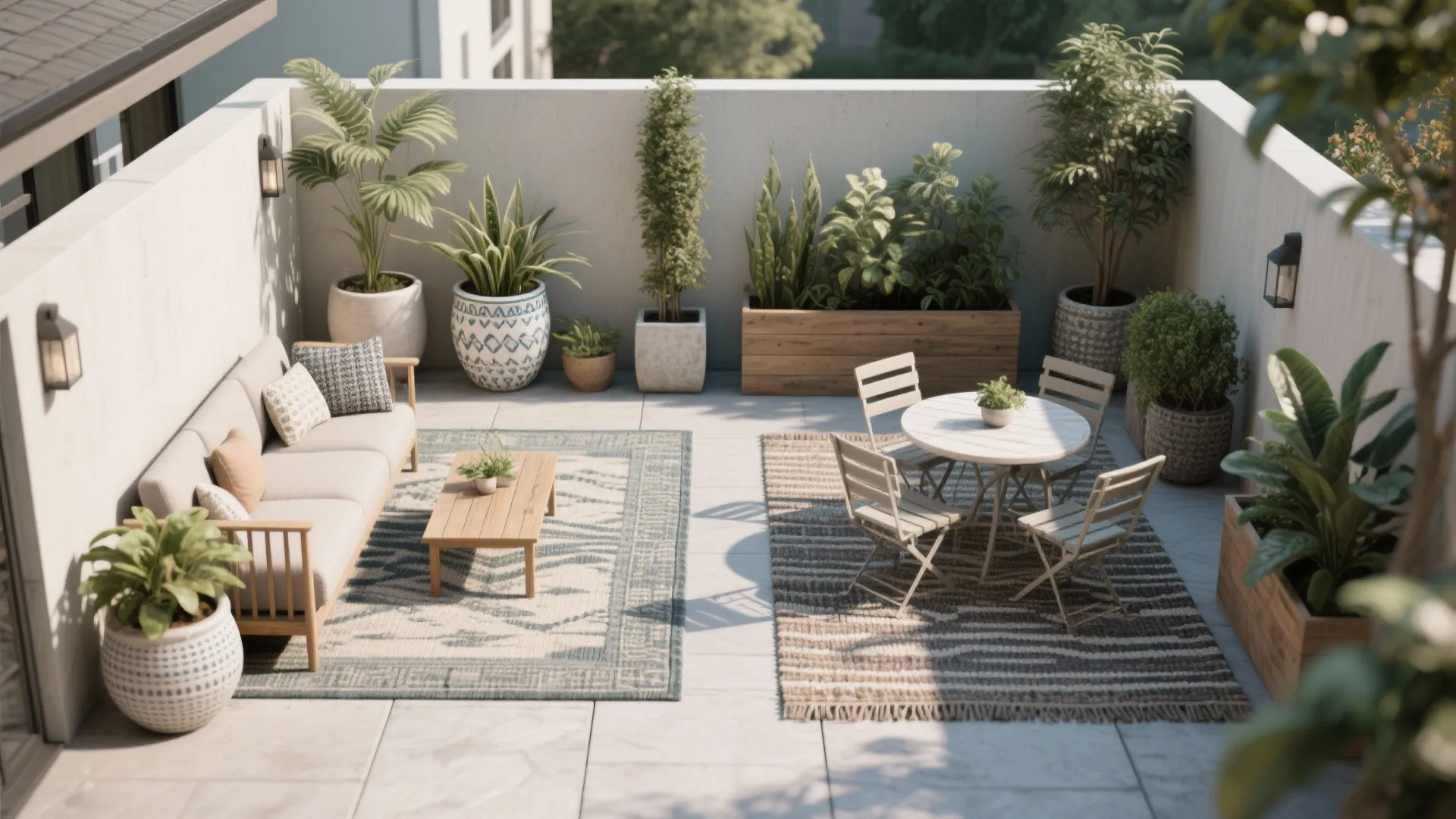 5. Define zones with rugs and planters