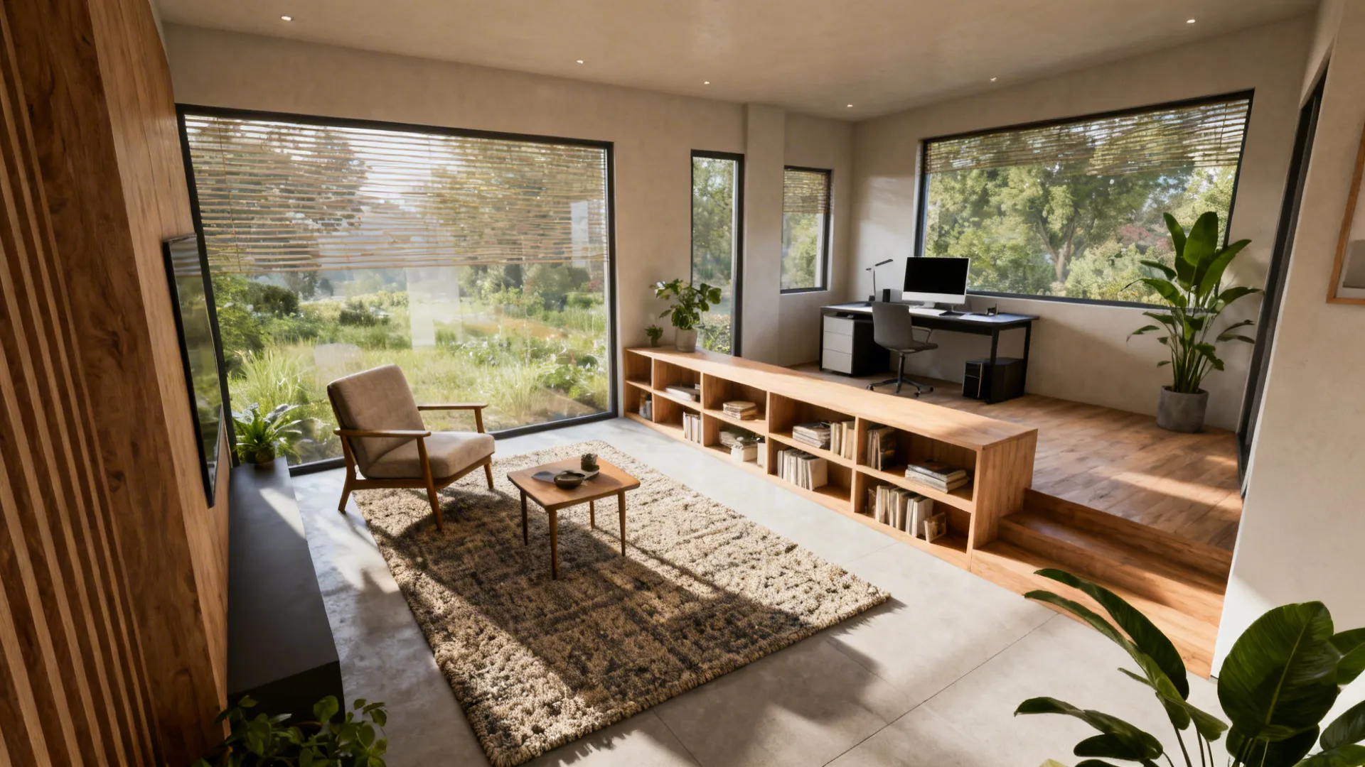 3. Define zones with rugs and shelving