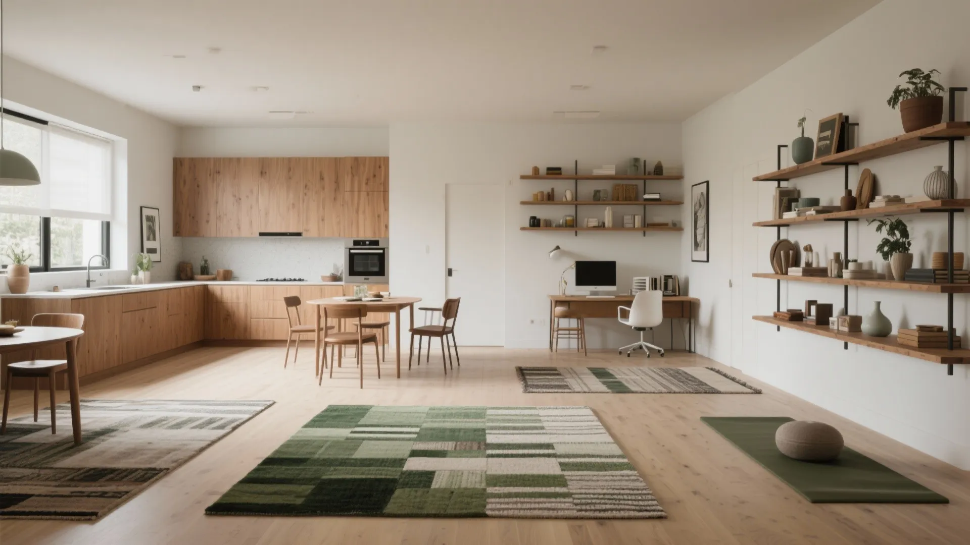 4. Zone with Open Shelving and Rugs