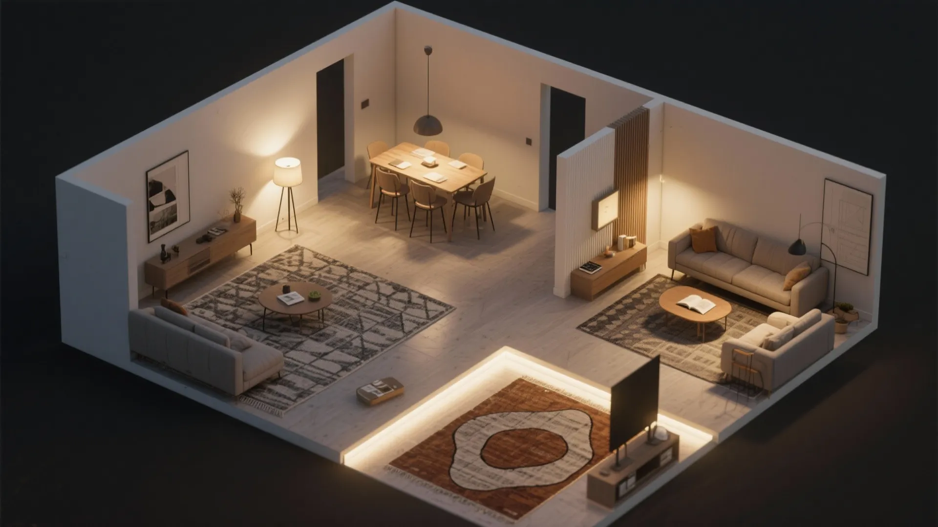 Idea 3: Define zones with rugs and lighting
