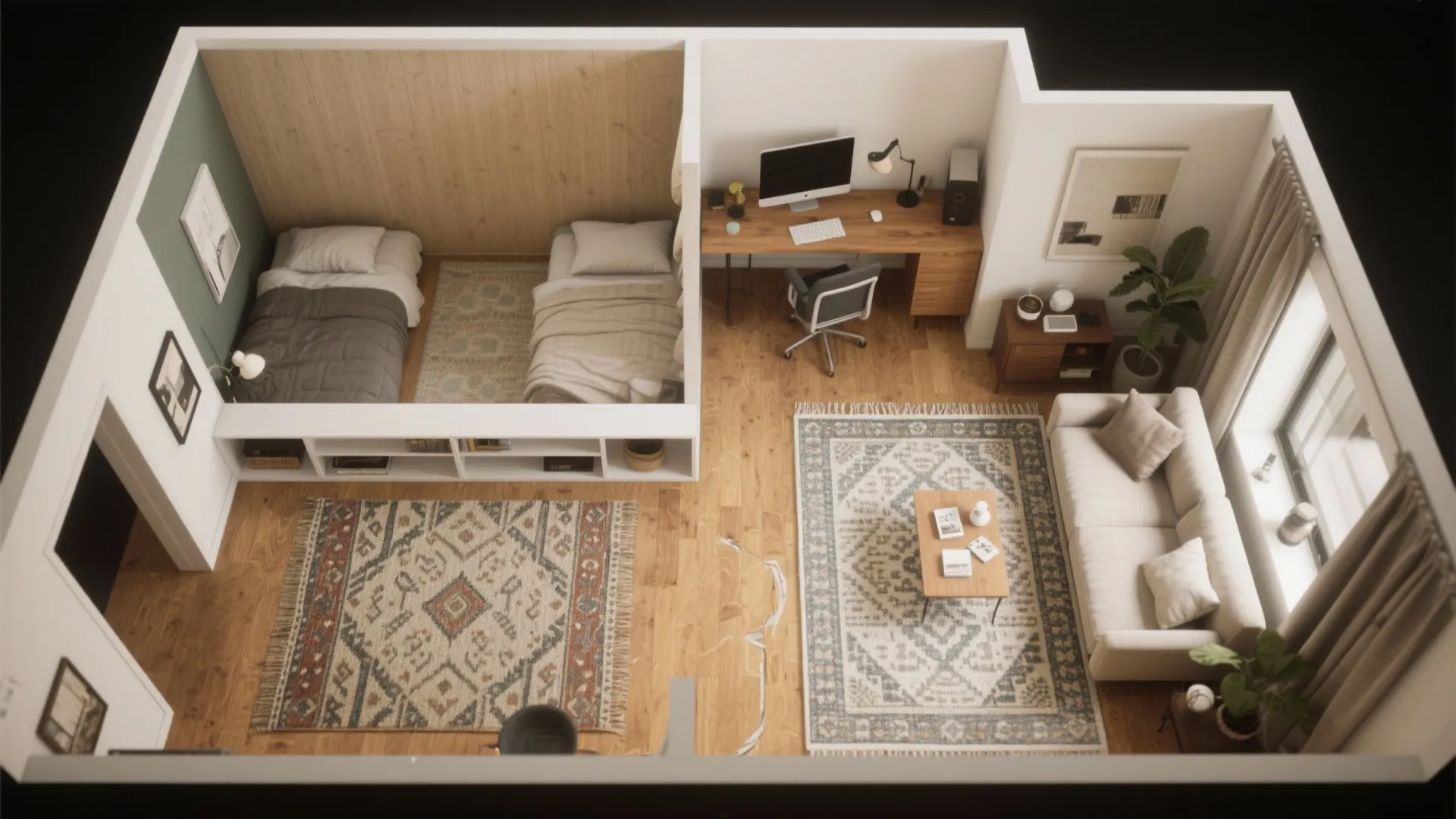 3. Define zones with rugs and low partitions