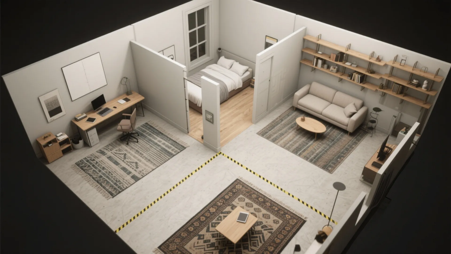 4. Define zones with rugs and low furniture