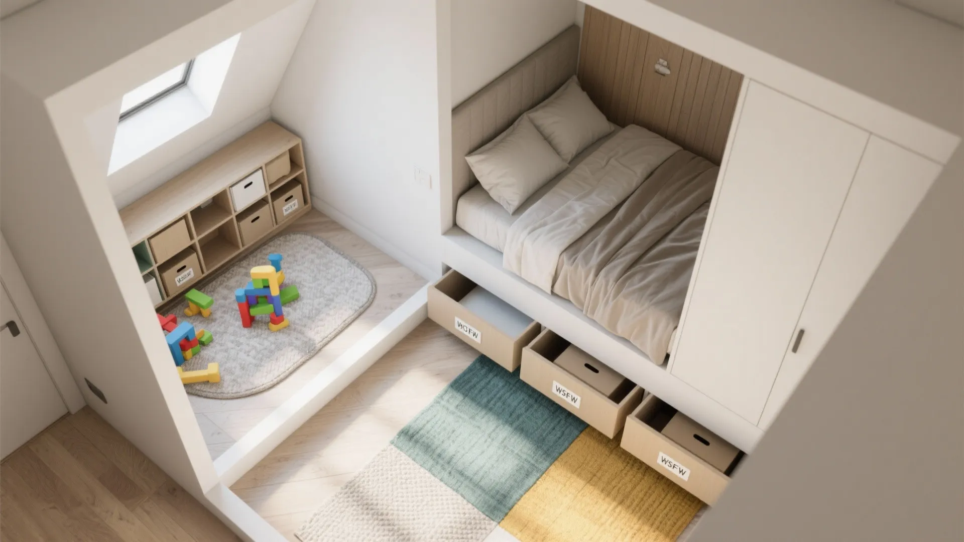 5. Zones: play, sleep, and storage — clearly defined