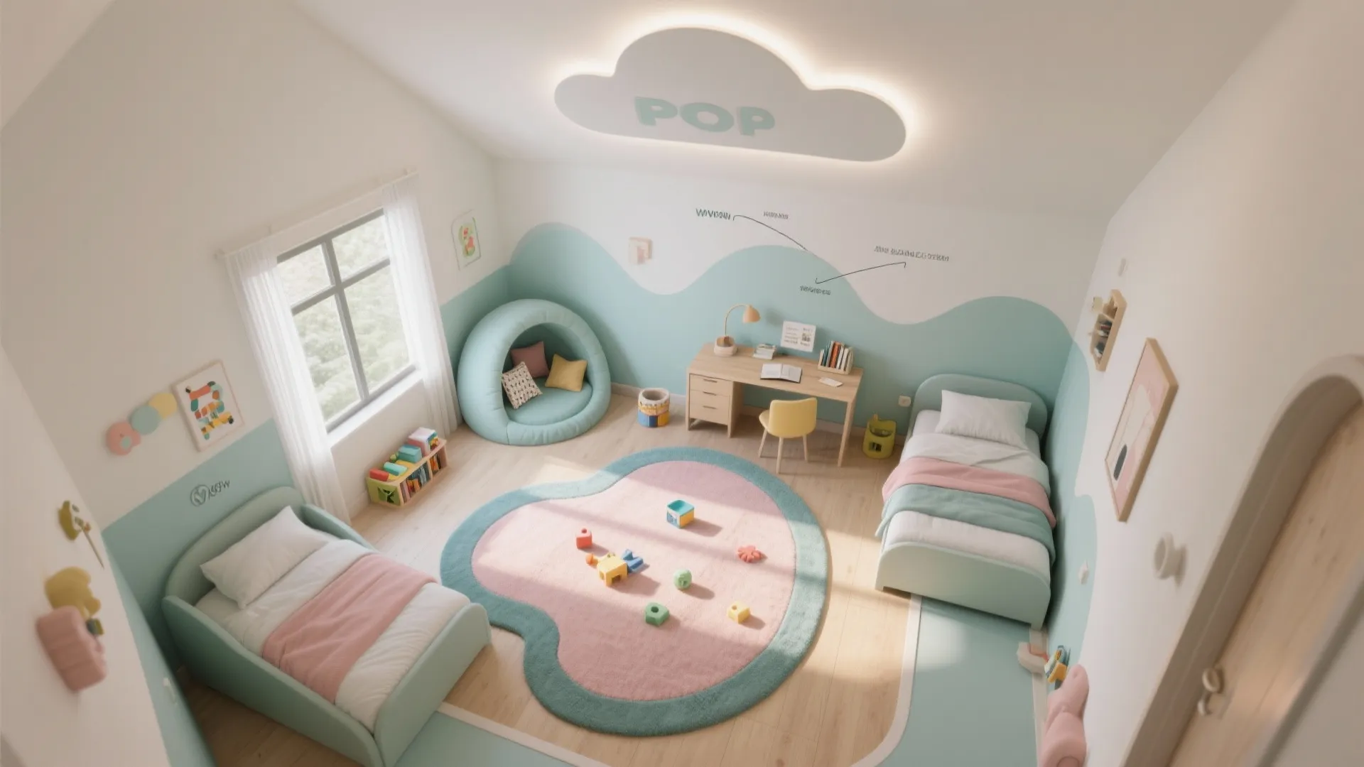 Define Zones with Rugs—and a Curvy Vertical Play Moment