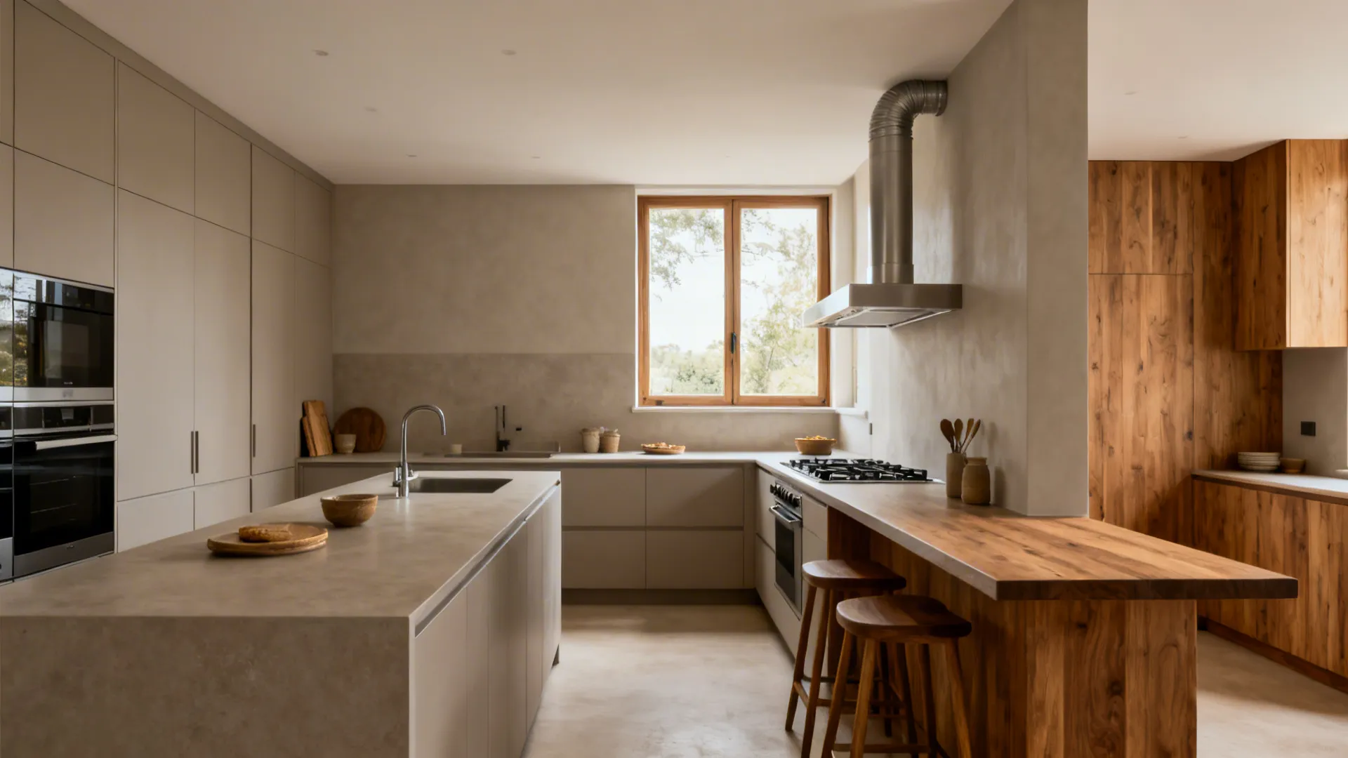 3) Zoned open layout: breakfast ledge meets heavy-cook corner