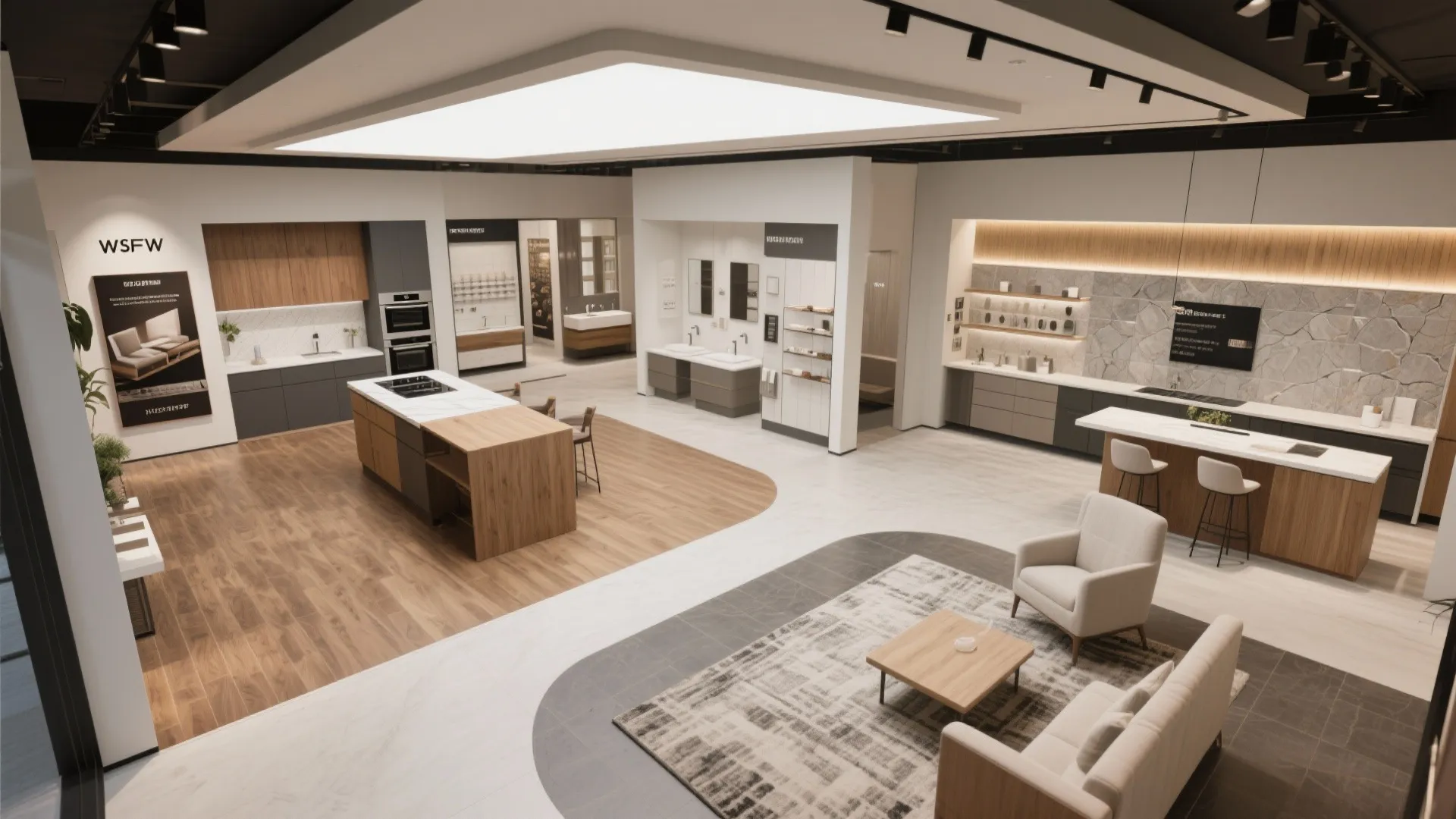 4. Zoning with flooring and ceiling cues