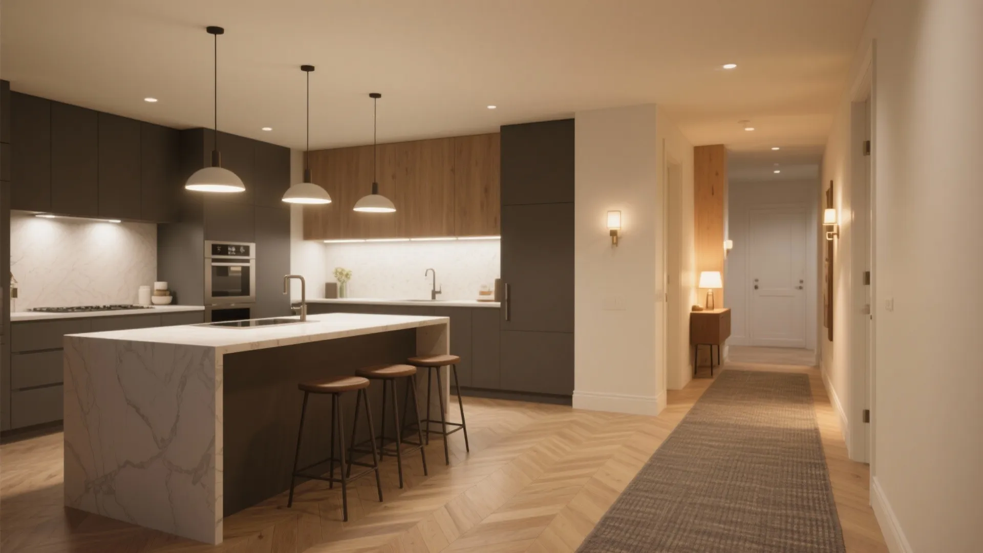 Zoning with lighting, flooring, and soft edges