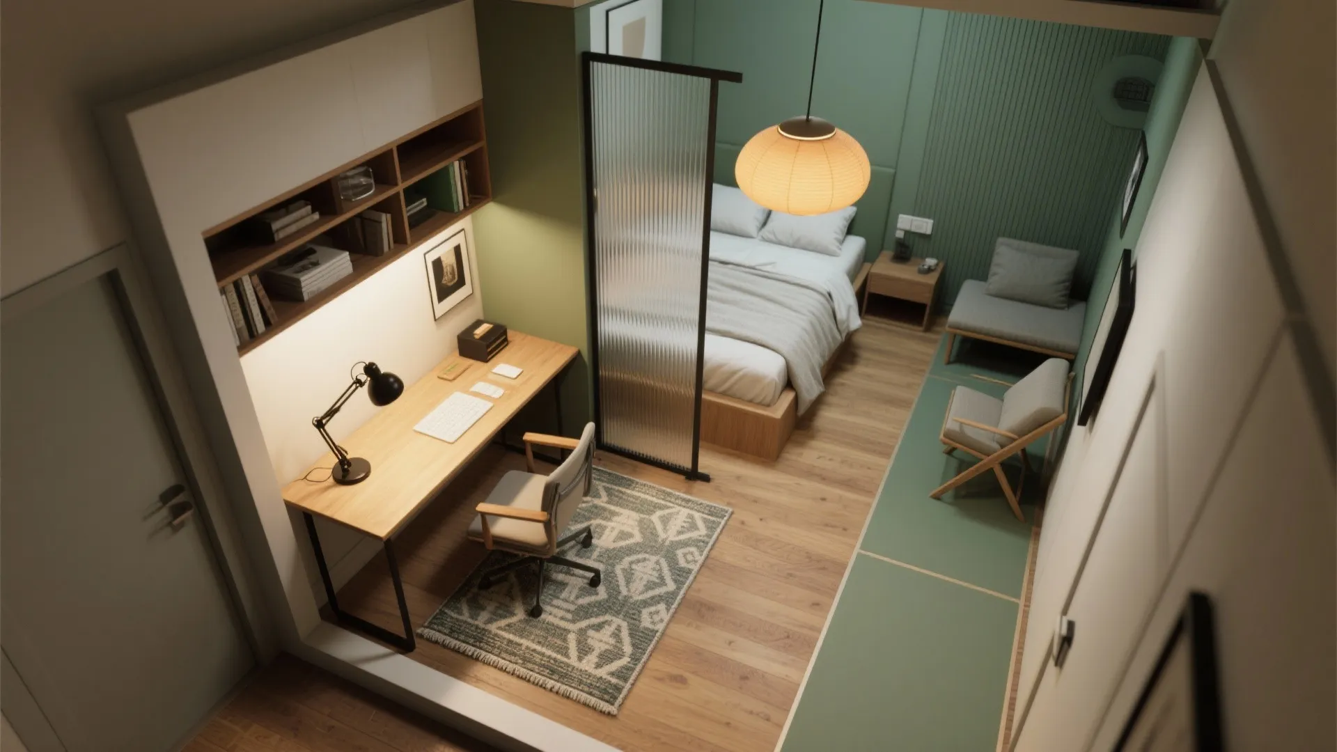 5. Zoning with lighting, rugs and flexible dividers