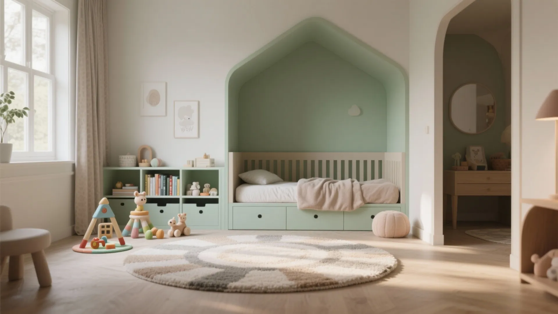 3. Zoning with color, rug, and tiny partitions