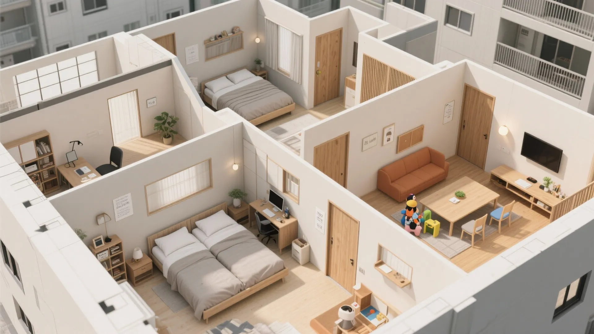 5つの個室は「用途＋音量」でゾーニング（日式風格の秩序感）