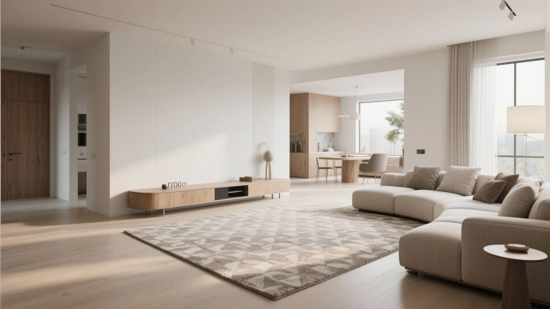 5) Artful zoning with rugs and low partitions