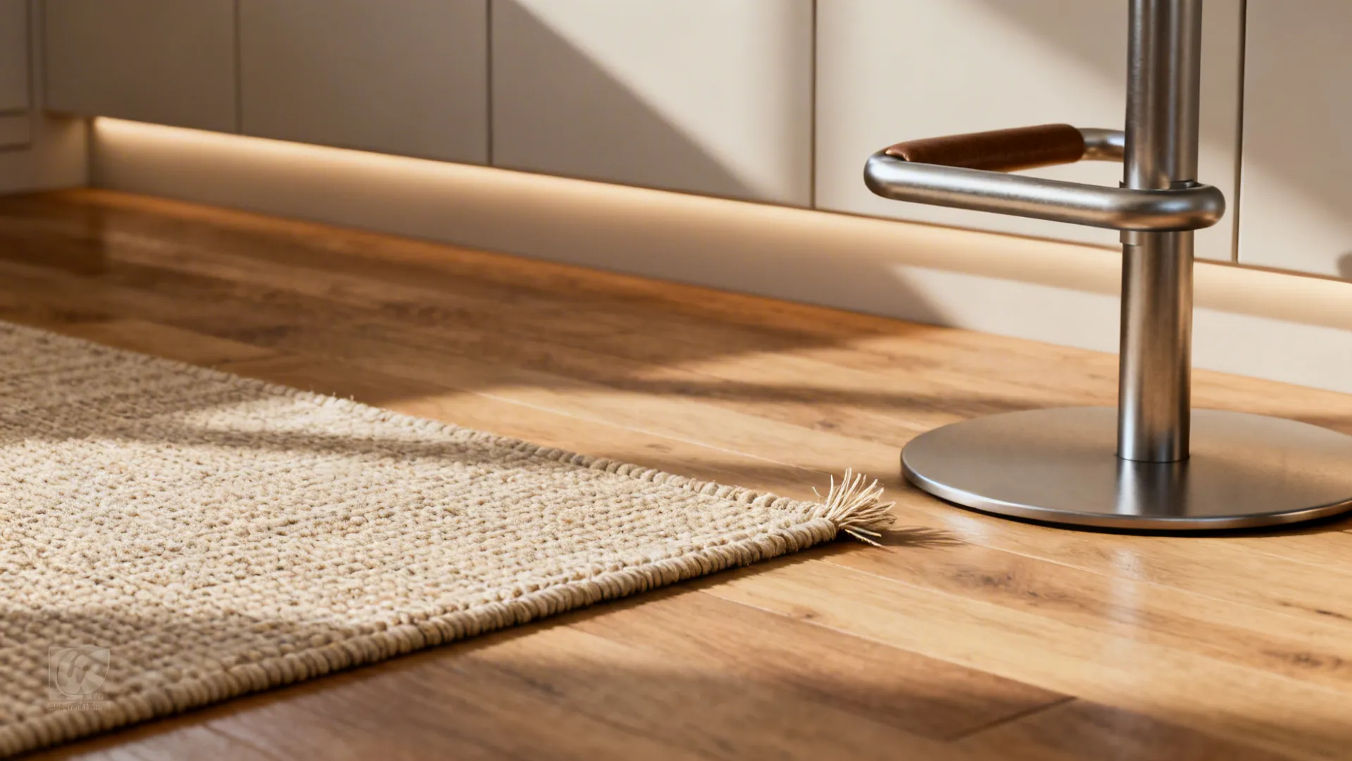 Soft zoning with rugs, lighting, and a semi-open island