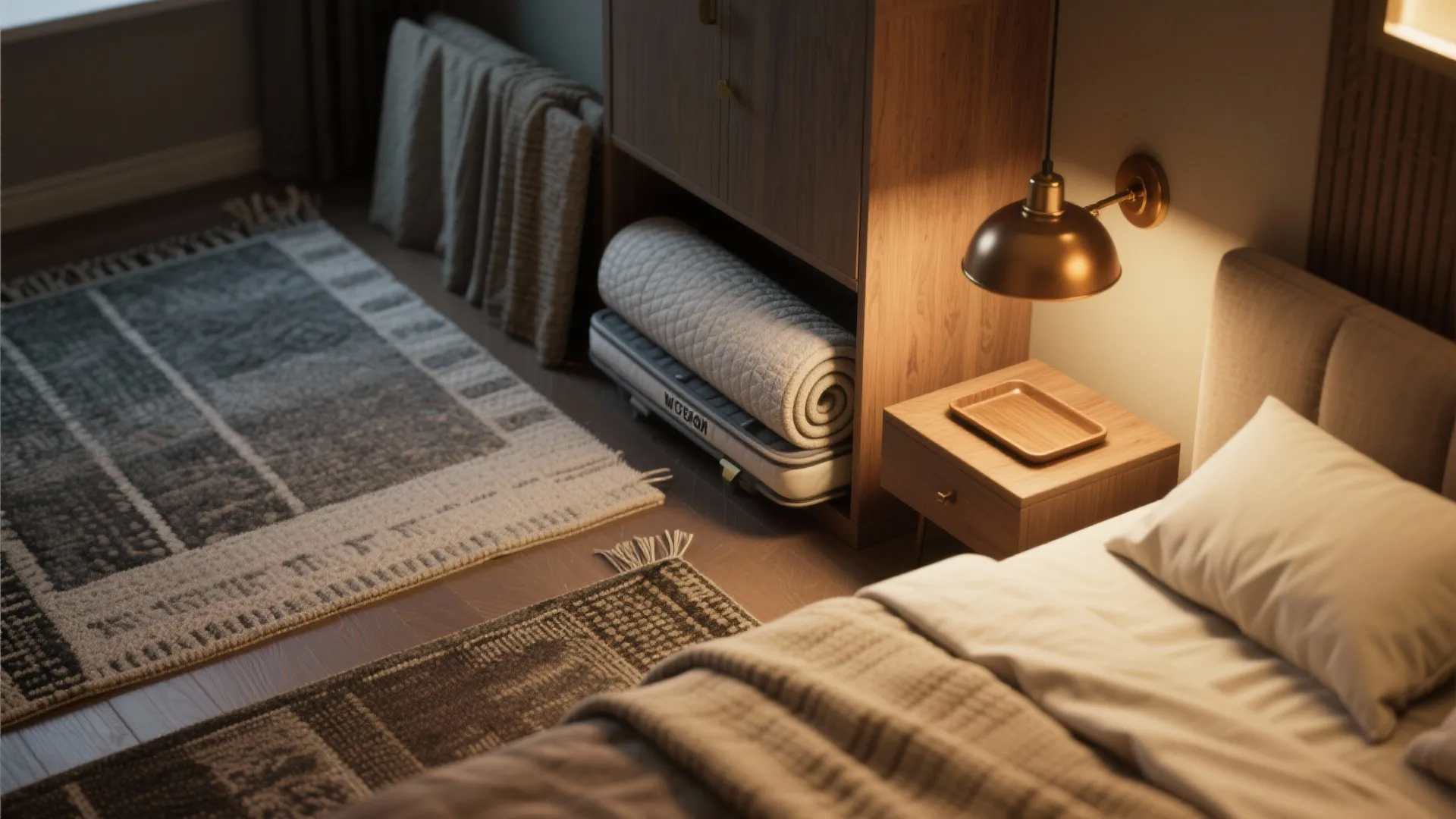 5. Zoning with Rugs, Lighting and Foldable Furniture